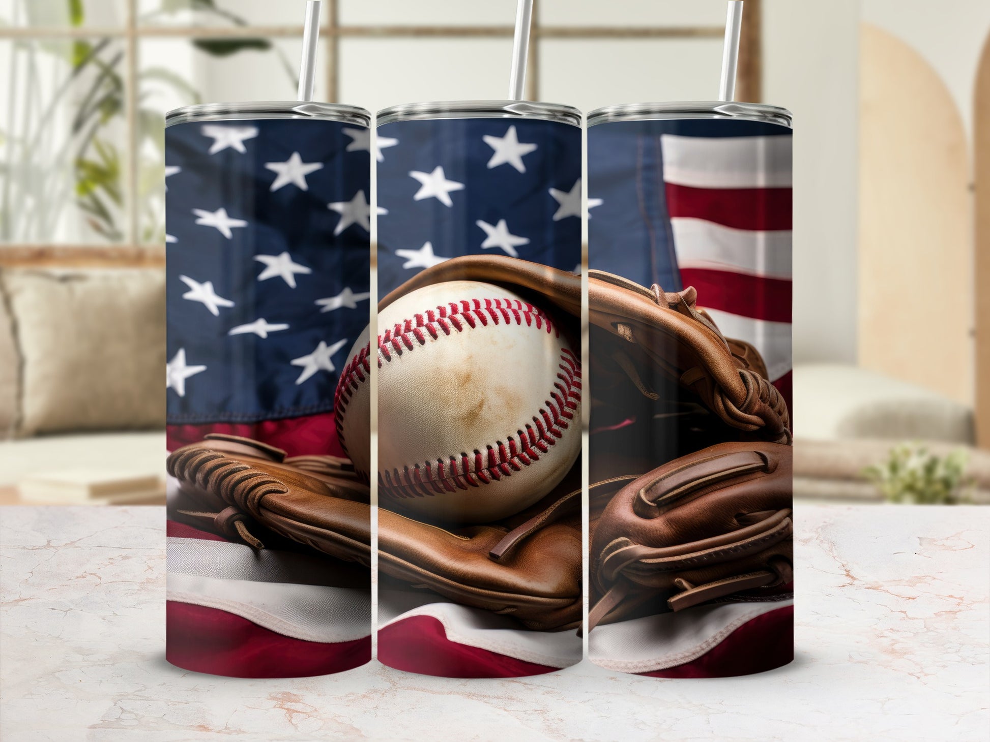 Patriotic Baseball Glove and Ball Tumbler Product
