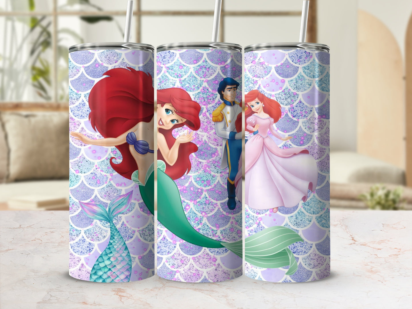 Ariel and Prince Eric Mermaid Theme Tumblers