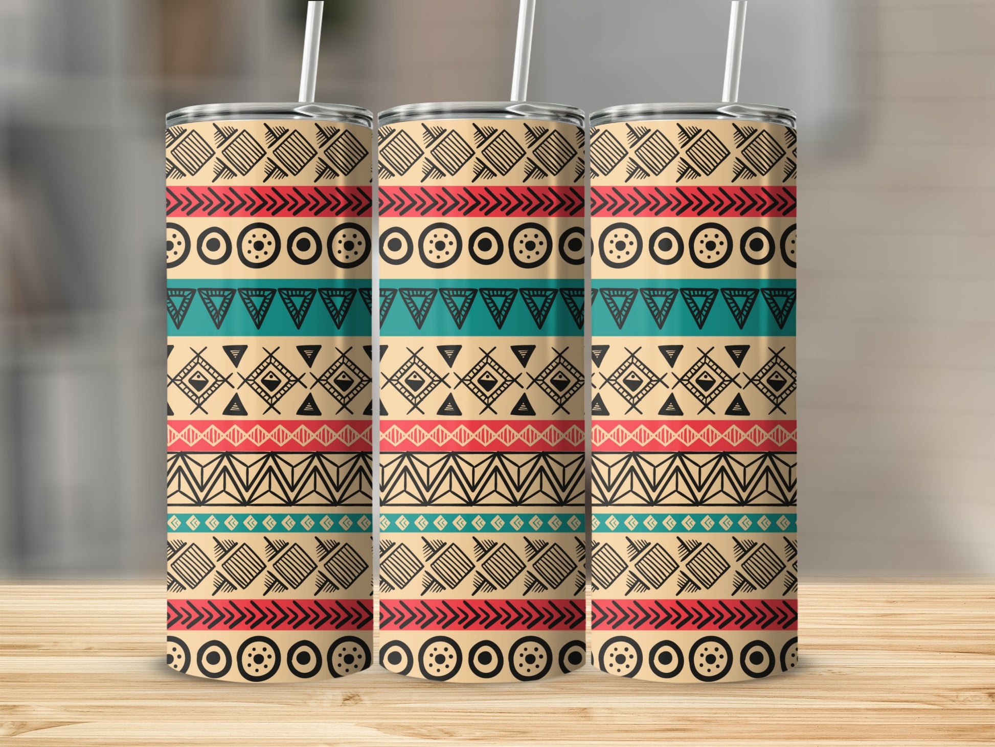 Vibrant Geometric Pattern Design Insulated Tumbler