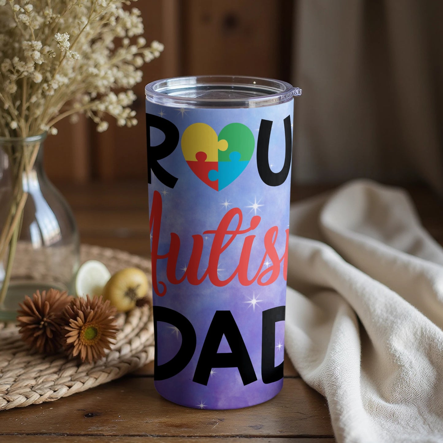 Proud Autism Dad Colorful Heart Tumbler Product