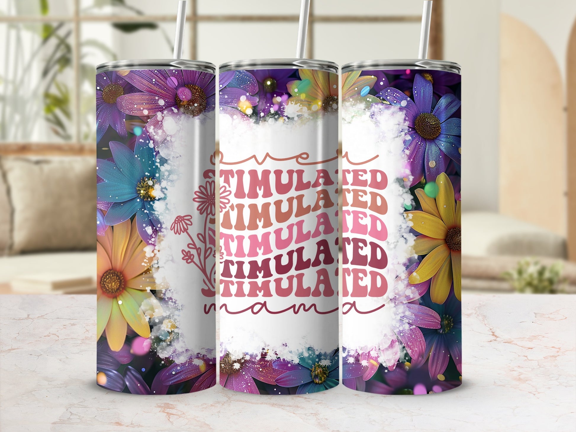 Colorful Floral Stainless Steel Tumbler Cup for Drinks