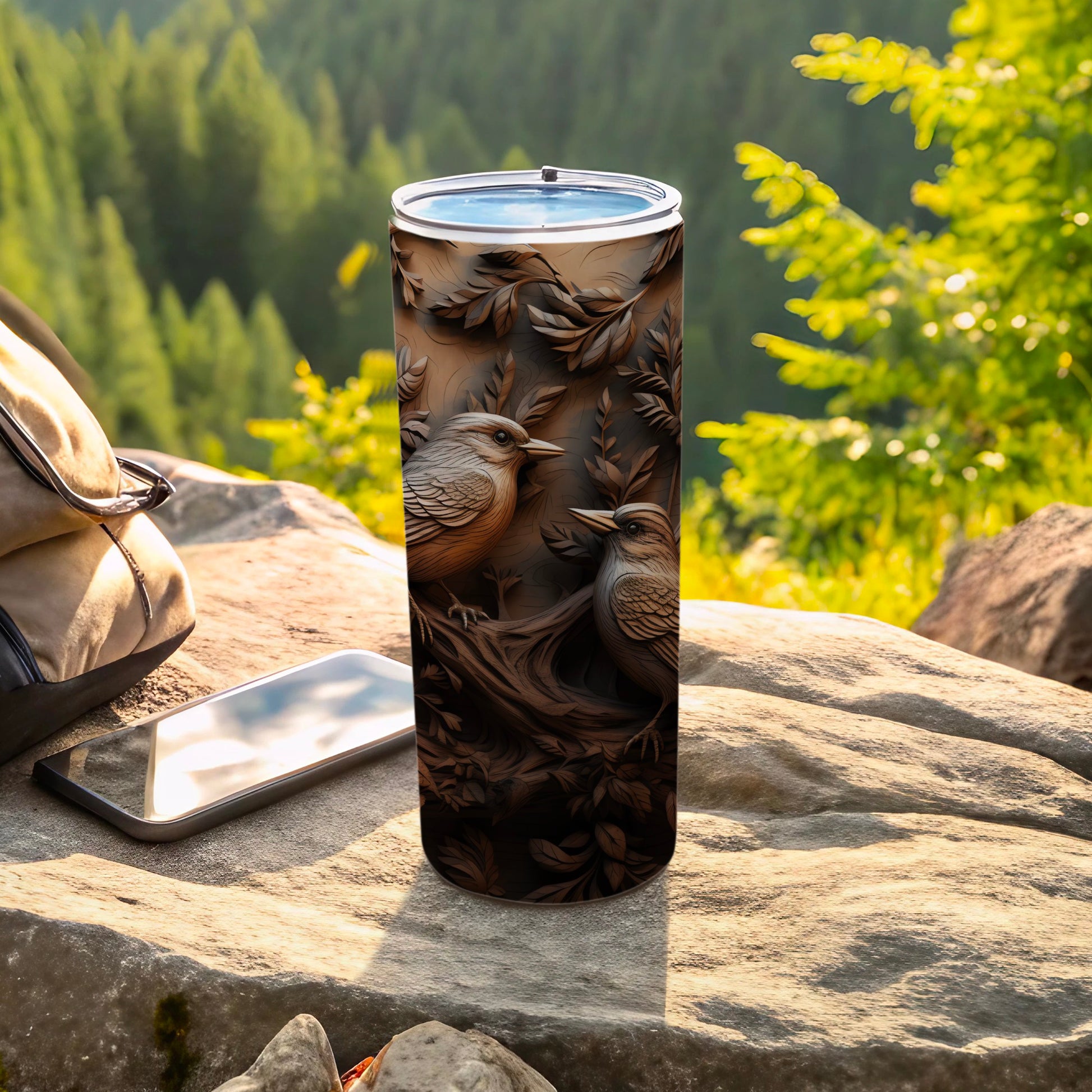 Two Birds Nature Carved Design Insulated Bottle product type
Tumbler, Insulated Bottle, Travel Mug, Bird Pattern, Nature Design, Carved Aesthetic, Woodland Theme, Wildlife Art, Two Birds, Forest Creature, Rustic Drinkware, Outdoor Lifestyle, Beverage Holder, Textured Wrap, Unique Gift, Animal Motif, Brown Tones, Hiking Accessory, Camping Gear, Adventure Bottle