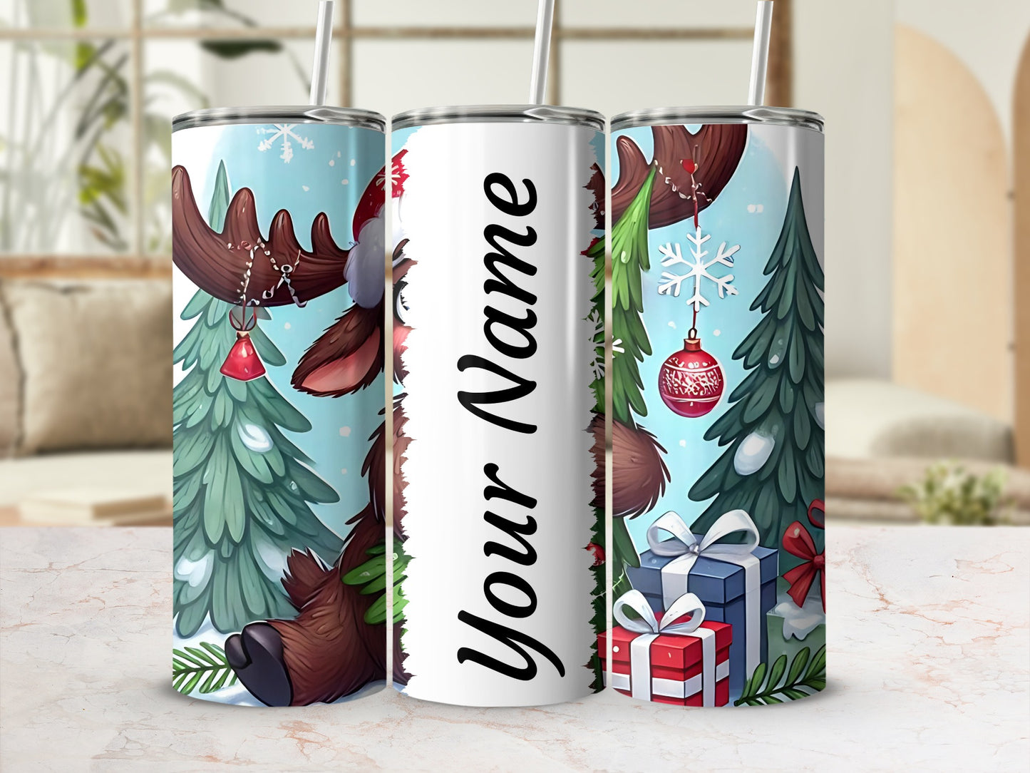Personalized Christmas Reindeer and Gifts Tumbler