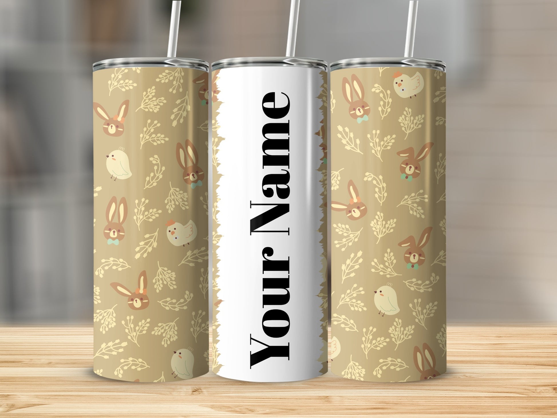 Customizable Bunny and Chick Pattern Tumbler Cup
