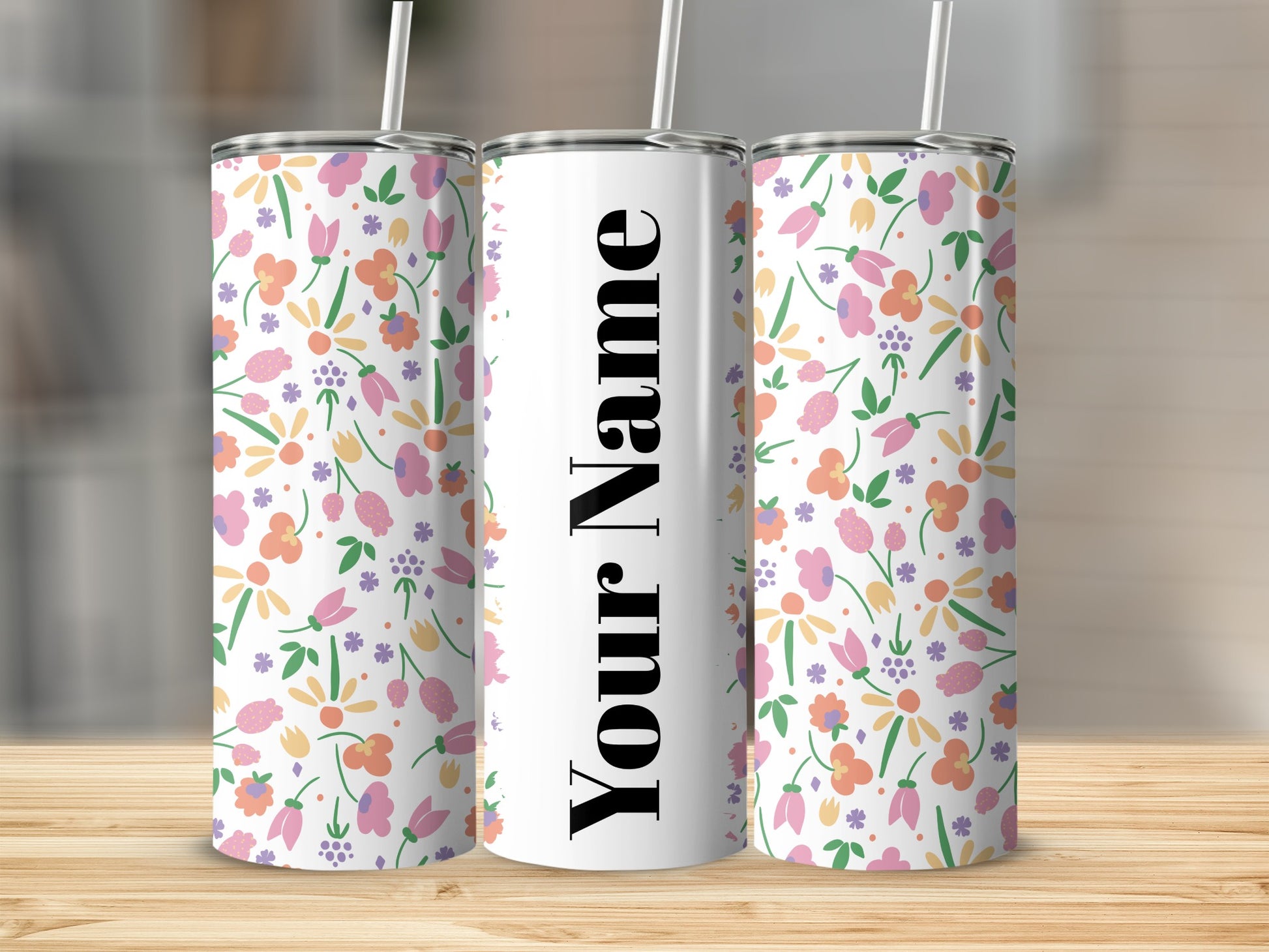 Personalized Floral Pattern Insulated Tumbler for Custom Name