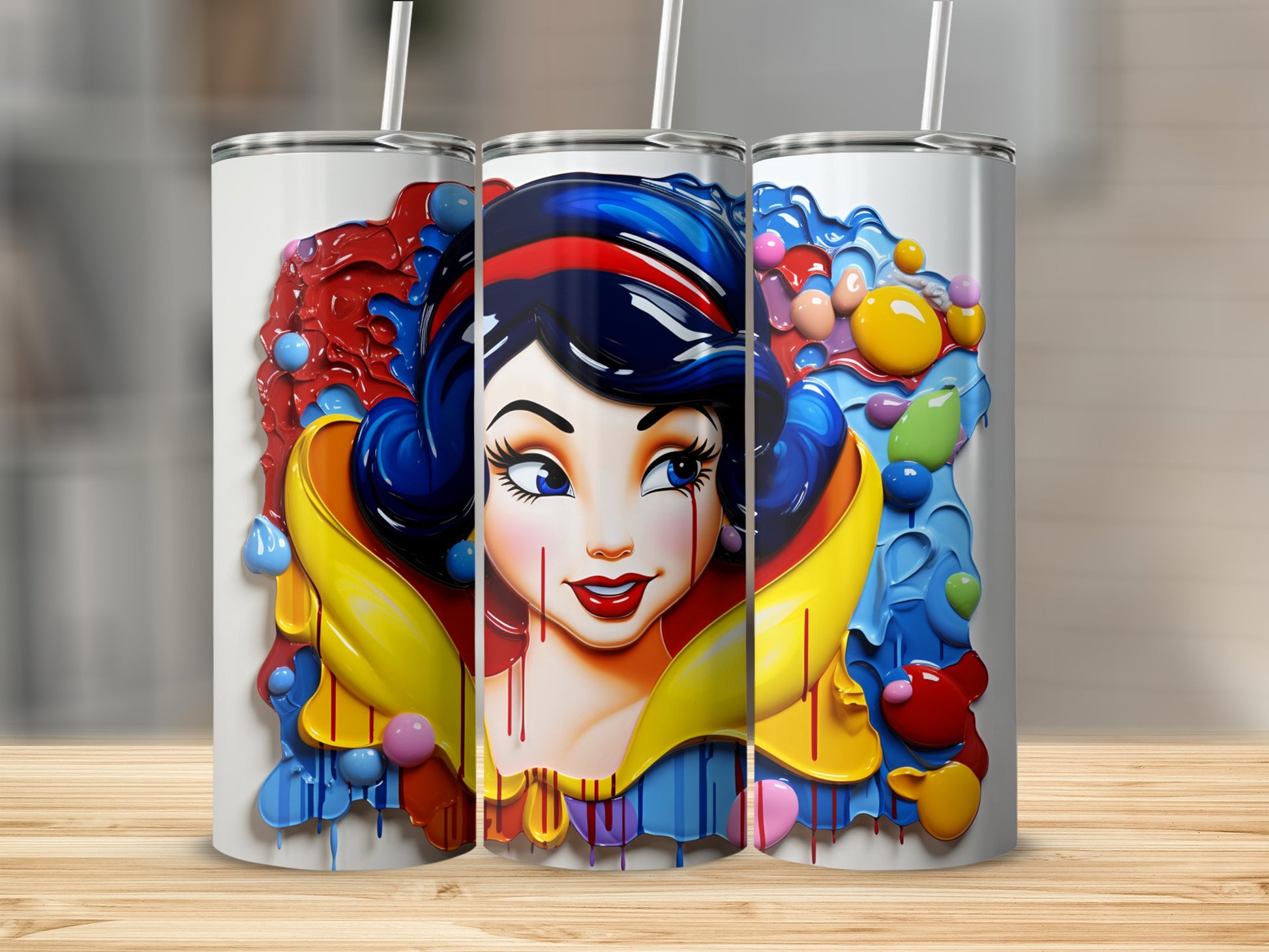 Colorful Princess-Themed Tumbler with Straw for Hydration