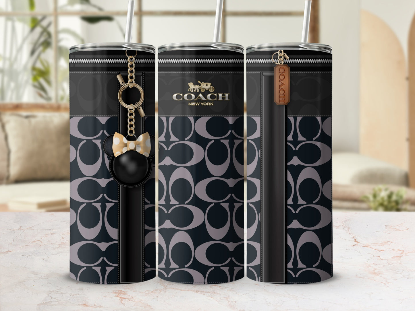 Stylish Coach New York Patterned Tumbler With Straw