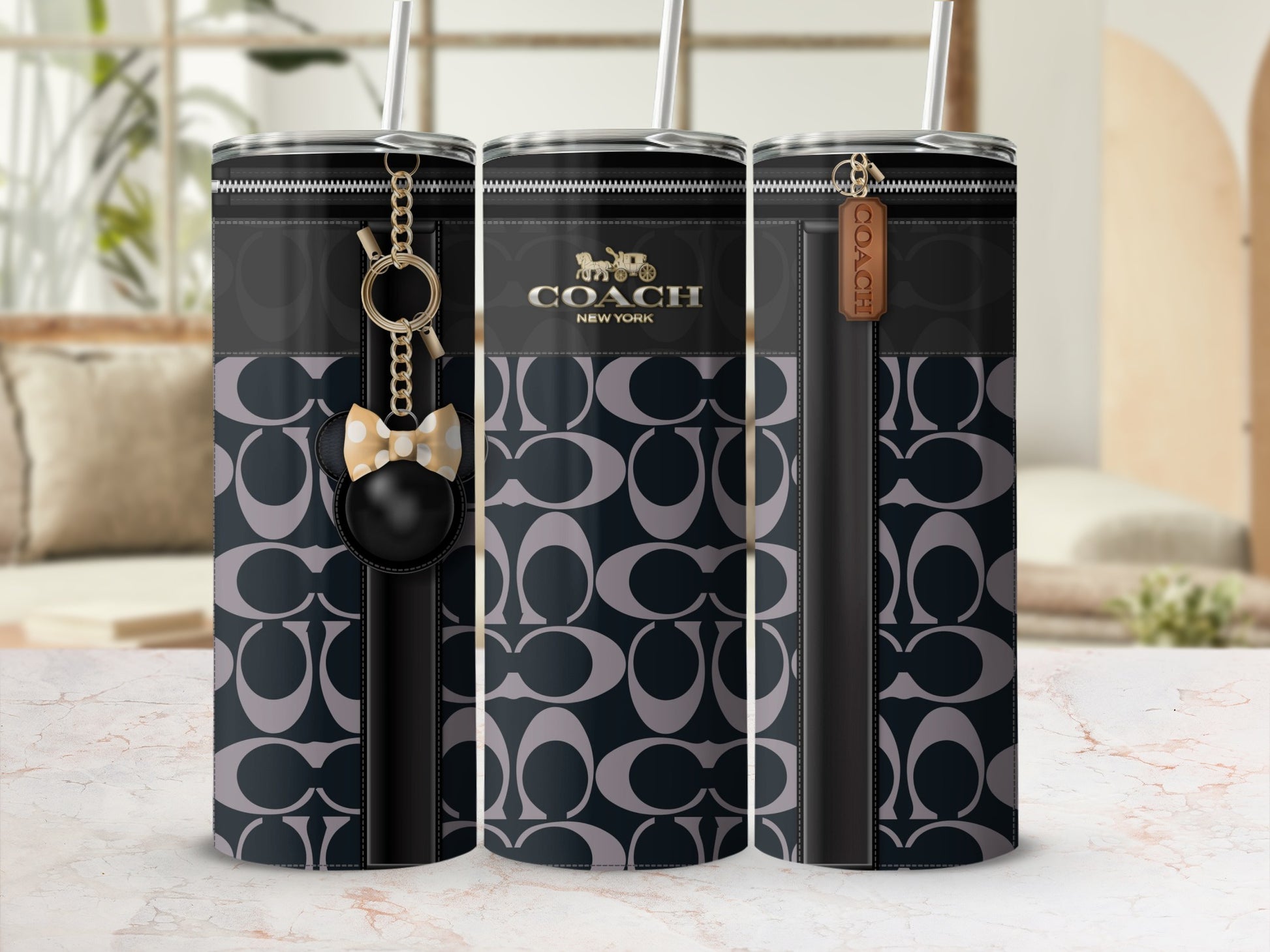 Stylish Coach New York Patterned Tumbler With Straw