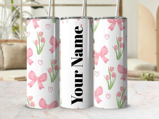 Personalized Floral Hearts and Bows Tumbler