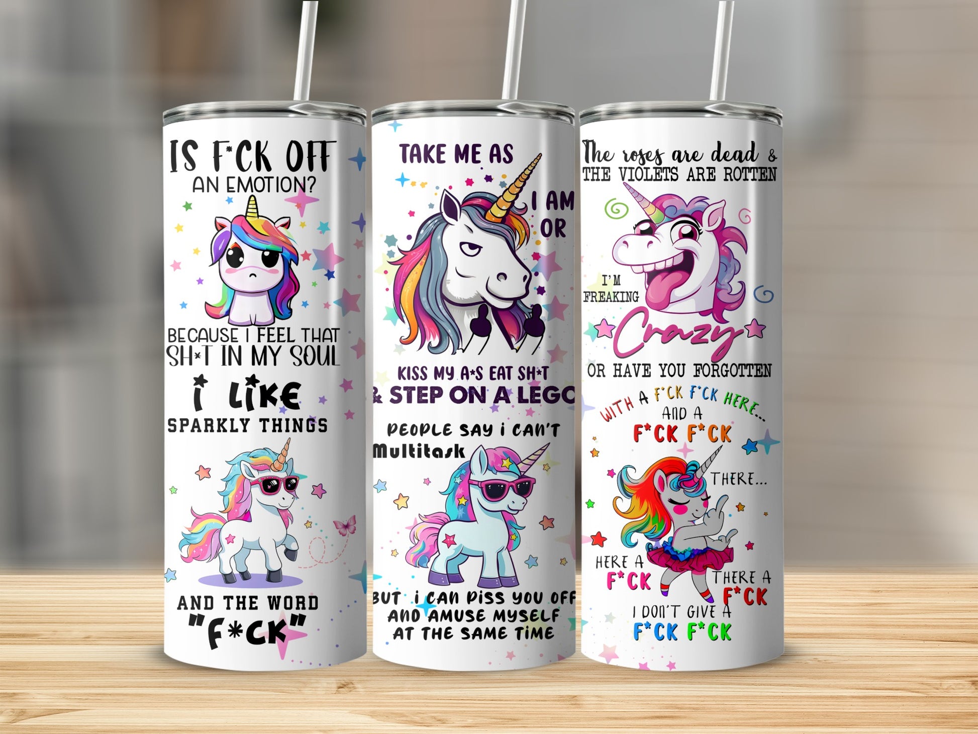 Funny Unicorn Designs Colorful Tumbler Set