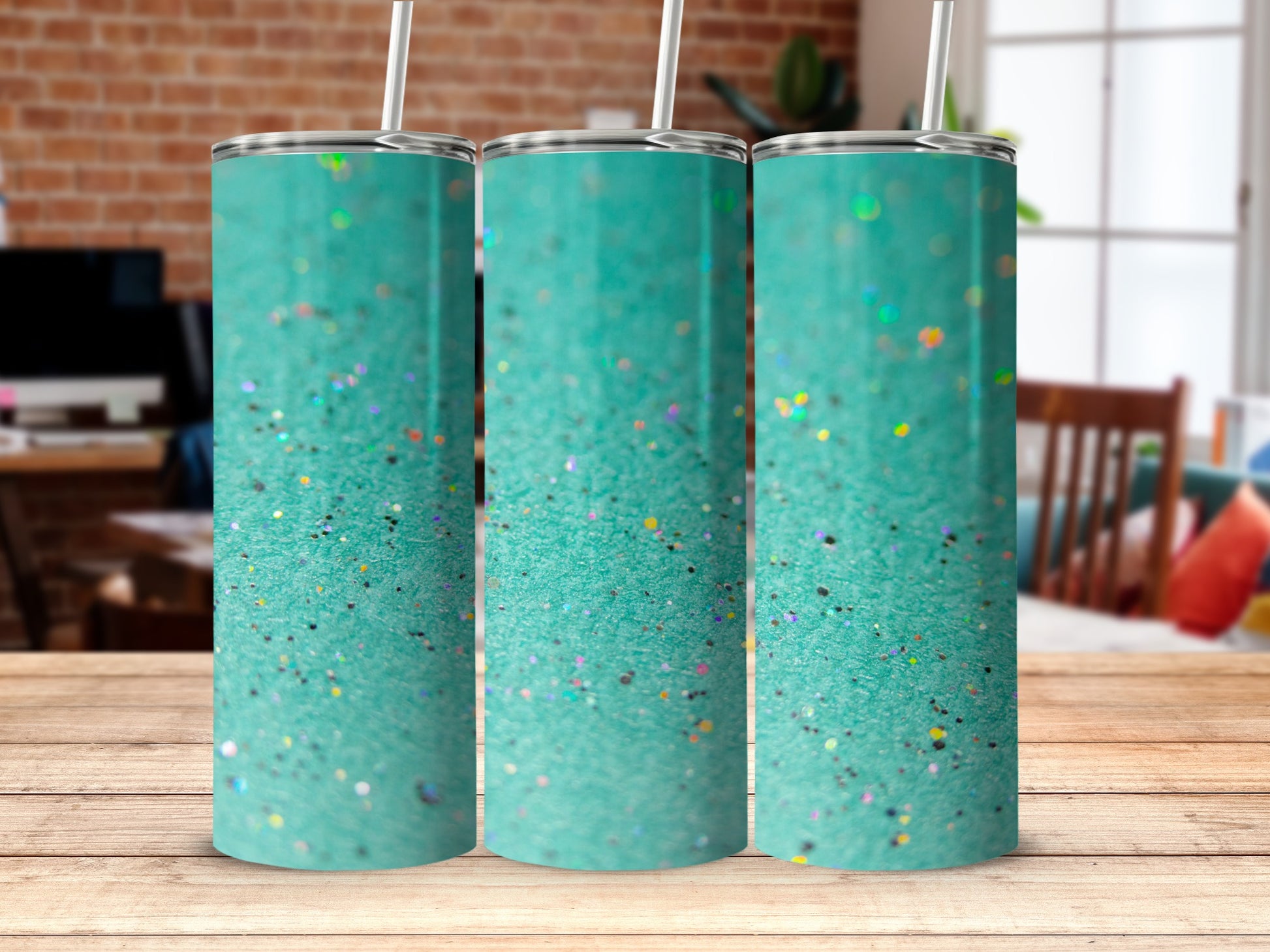 Sparkling Teal Glitter Design Tumbler Product