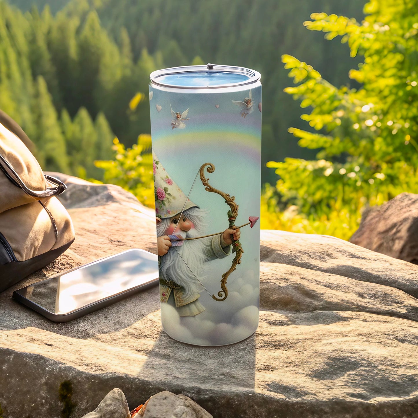 Cute Gnome with Bow and Arrow Fantasy Travel Tumbler
