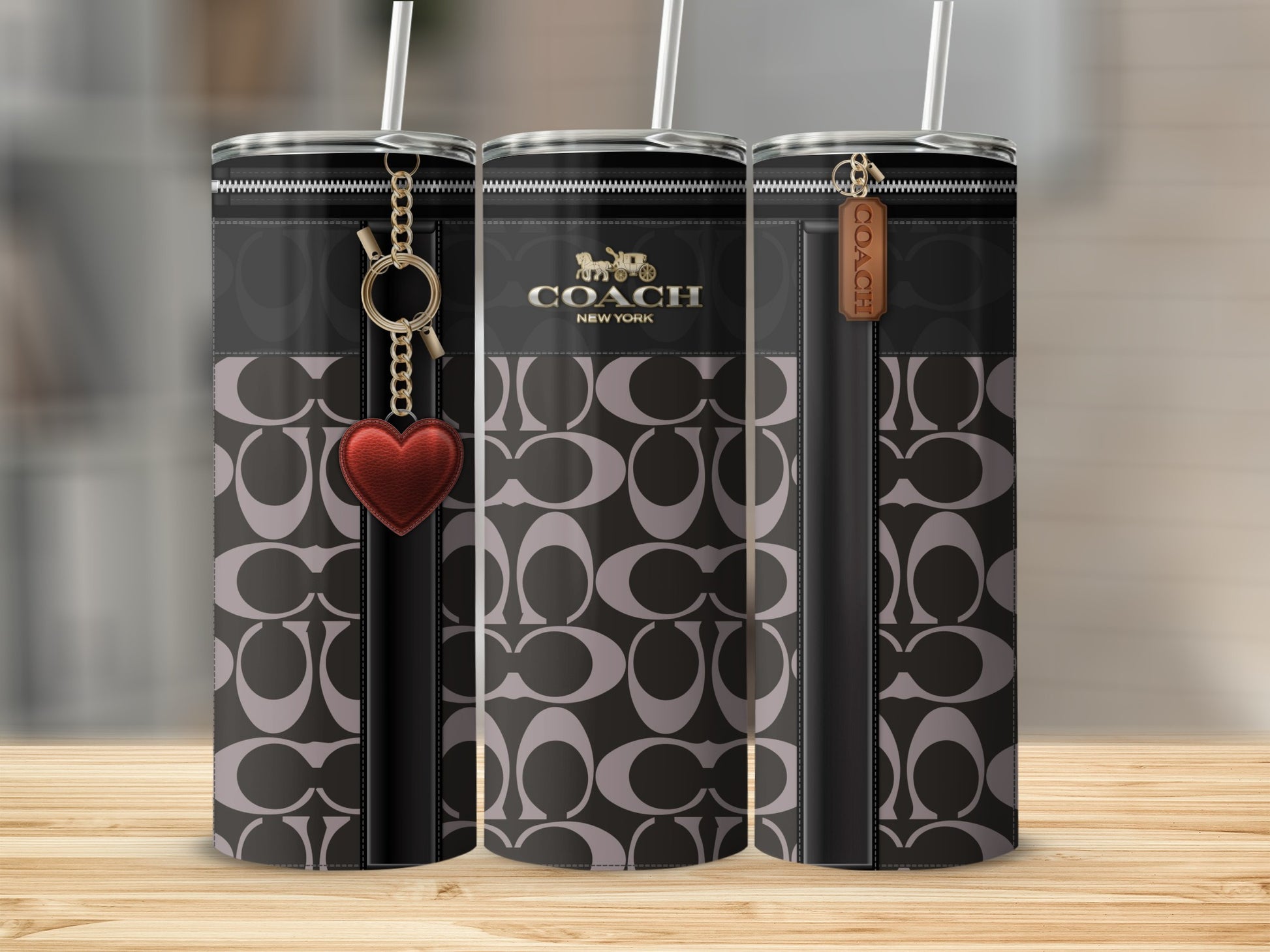 Stylish Coach New York Branded Tumbler With Heart Charm