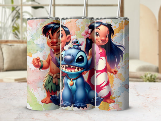 Colorful Character Print Tumbler with Straw