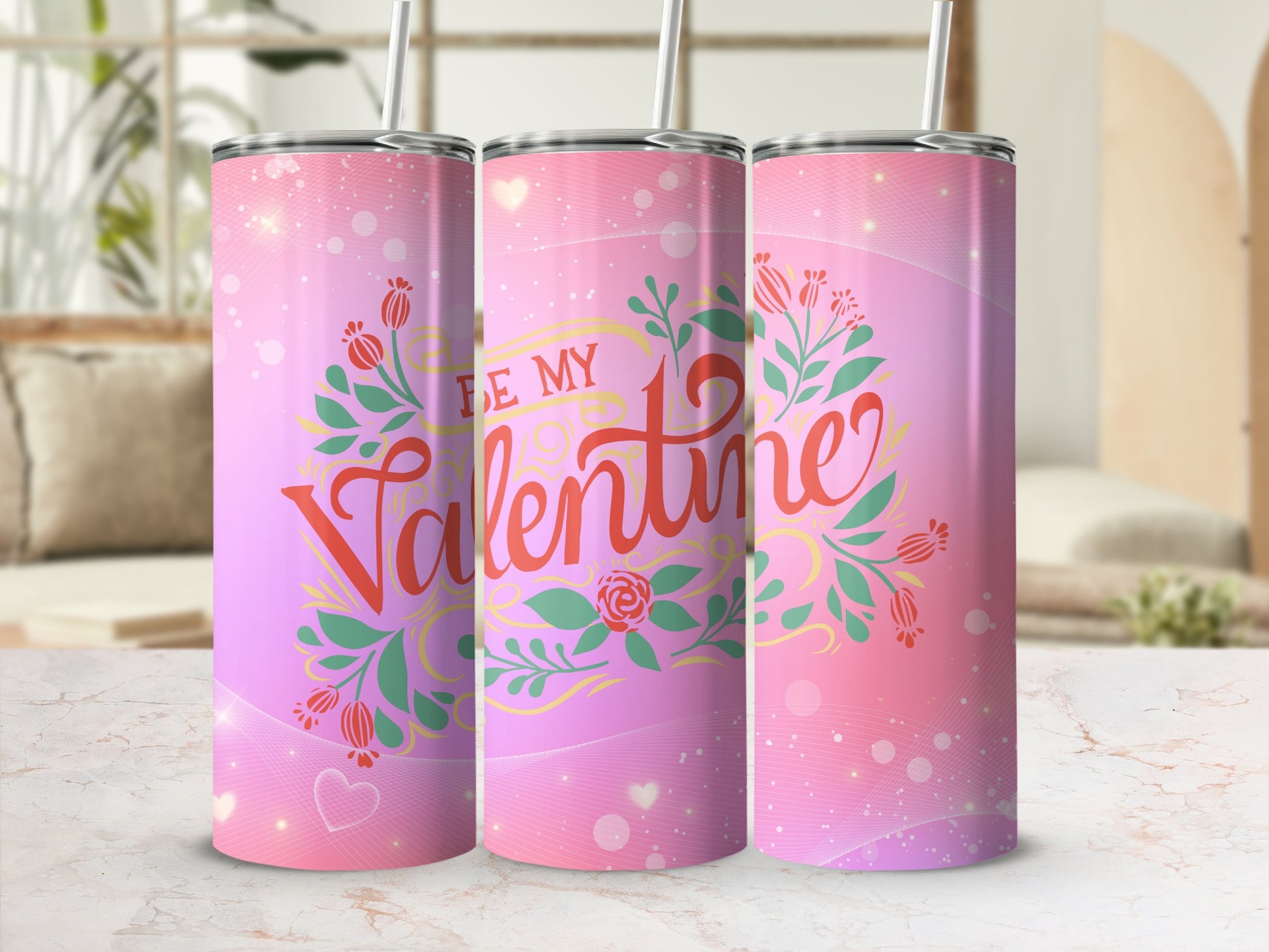 Be My Valentine Floral Design Tumbler