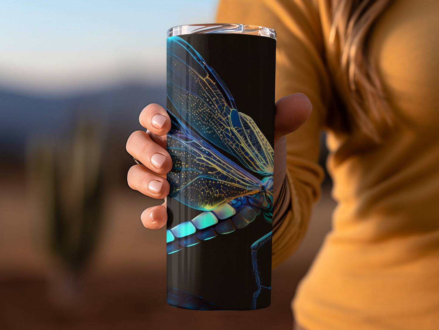 Stunning Blue Dragonfly Design Tumbler Cup