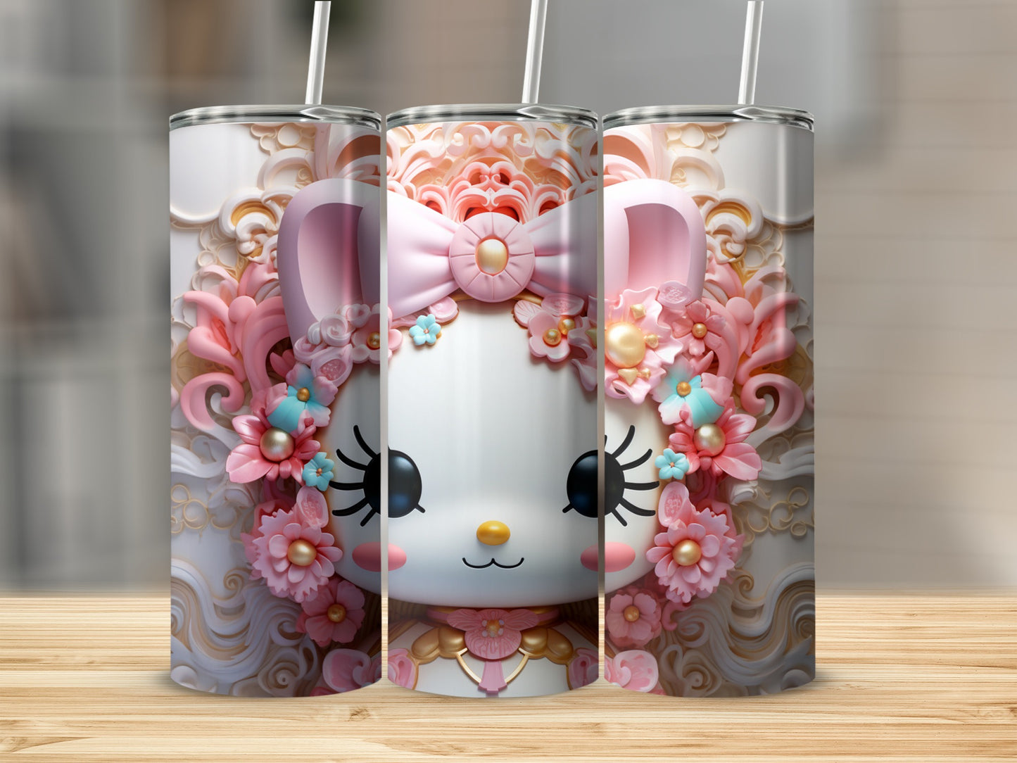 Adorable Floral Cat Design Themed Insulated Tumbler