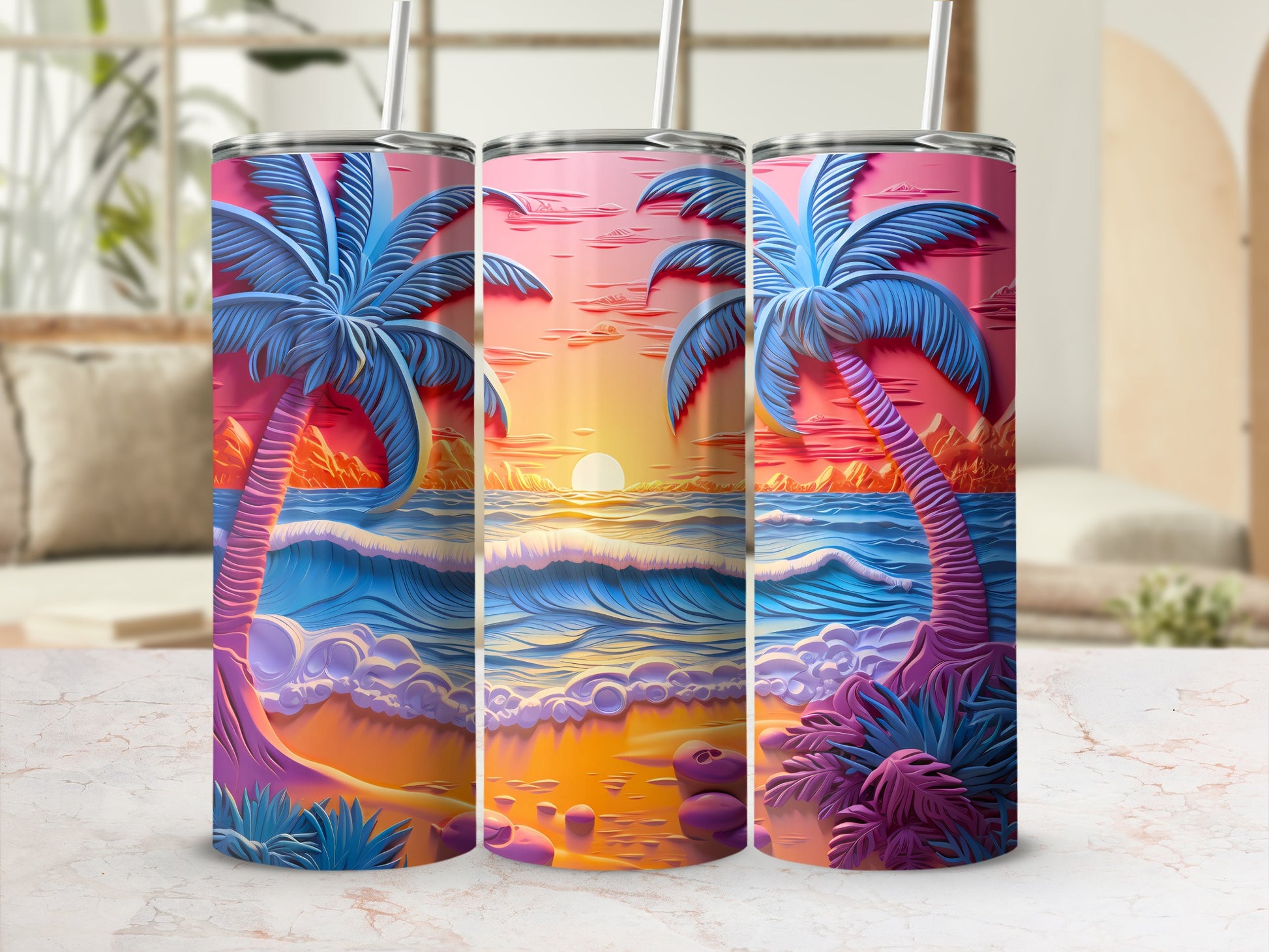 Vibrant Tropical Sunset Beach Ocean Waves Palm Trees product type
Tropical
Beach sunset
Ocean waves
Palm trees
Vibrant colors
Summer vibes
Vacation style
Coastal design
Exotic scene
Artistic render
Nature inspired
Drinkware gift
Travel essential
Pink blue orange
Sunrise ocean
Island paradise
Graphic art
Sunny beach
Water scene
Outdoors tumbler