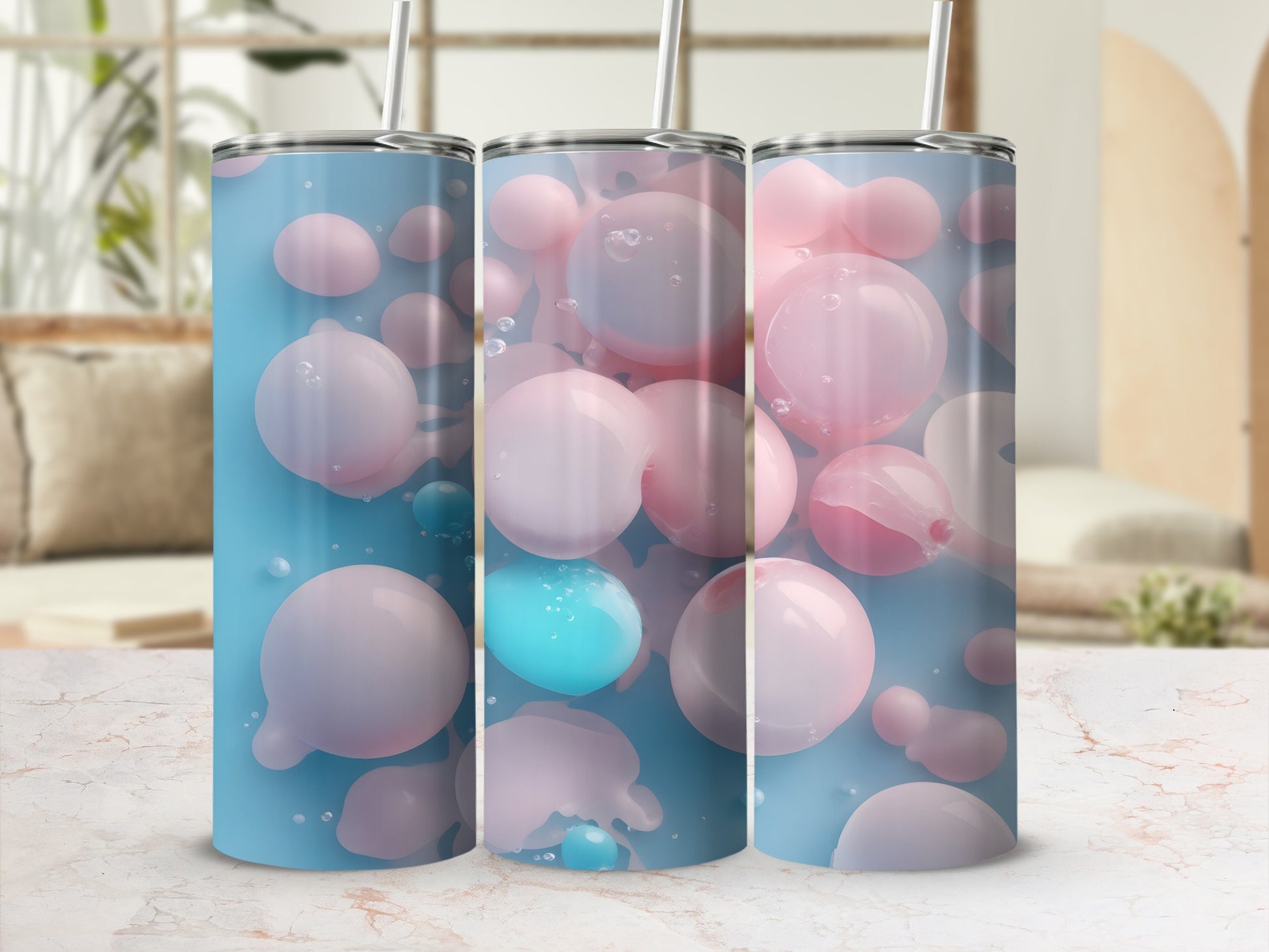 Vibrant Pink Blue Floating Bubble Sphere Pattern Tumbler product type