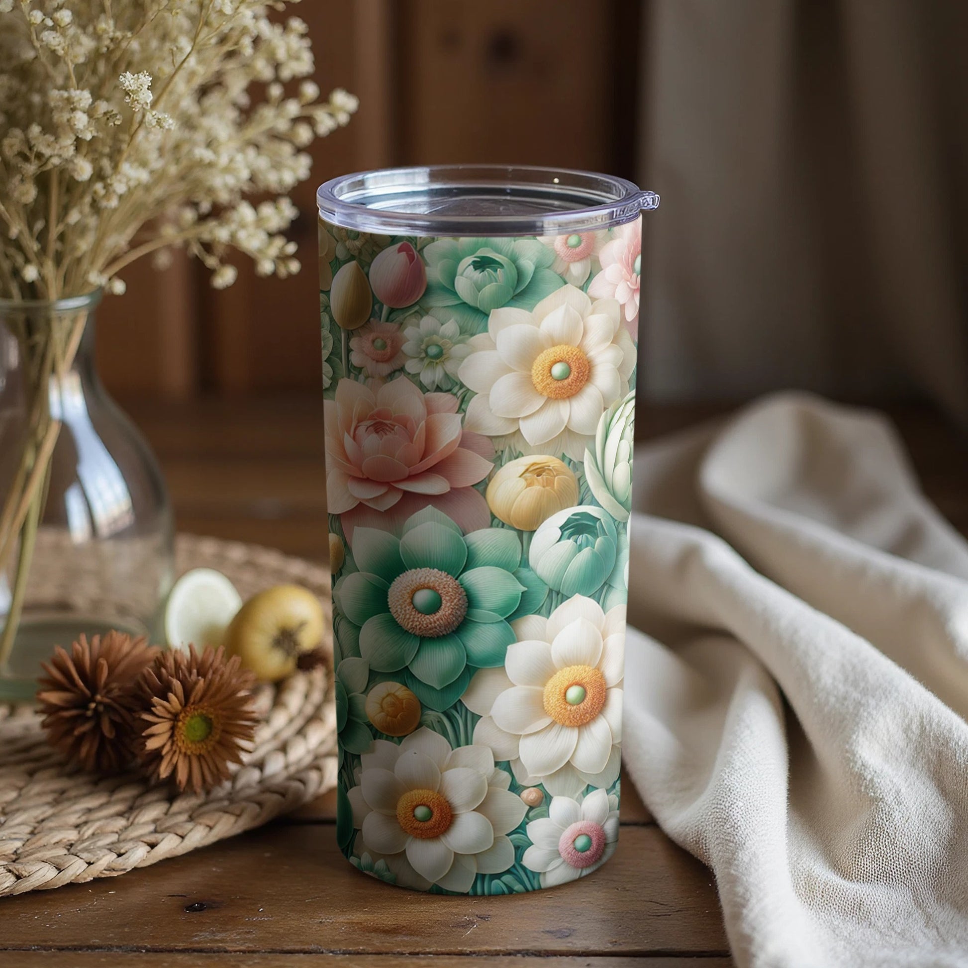 Floral Blossom Design Insulated Travel Tumbler Cup
