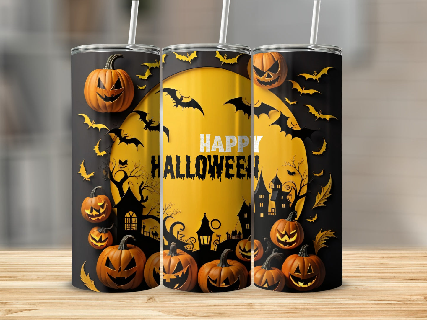 Happy Halloween Pumpkins Bats Houses Graphic Tumblers