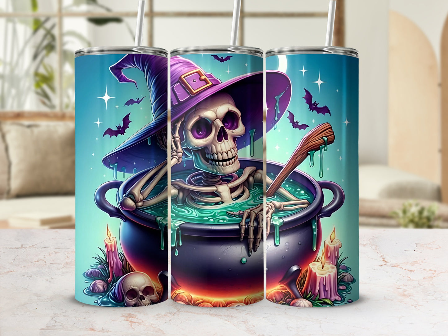 Halloween Skeleton Brewing Potion with Witch Hat Tumbler