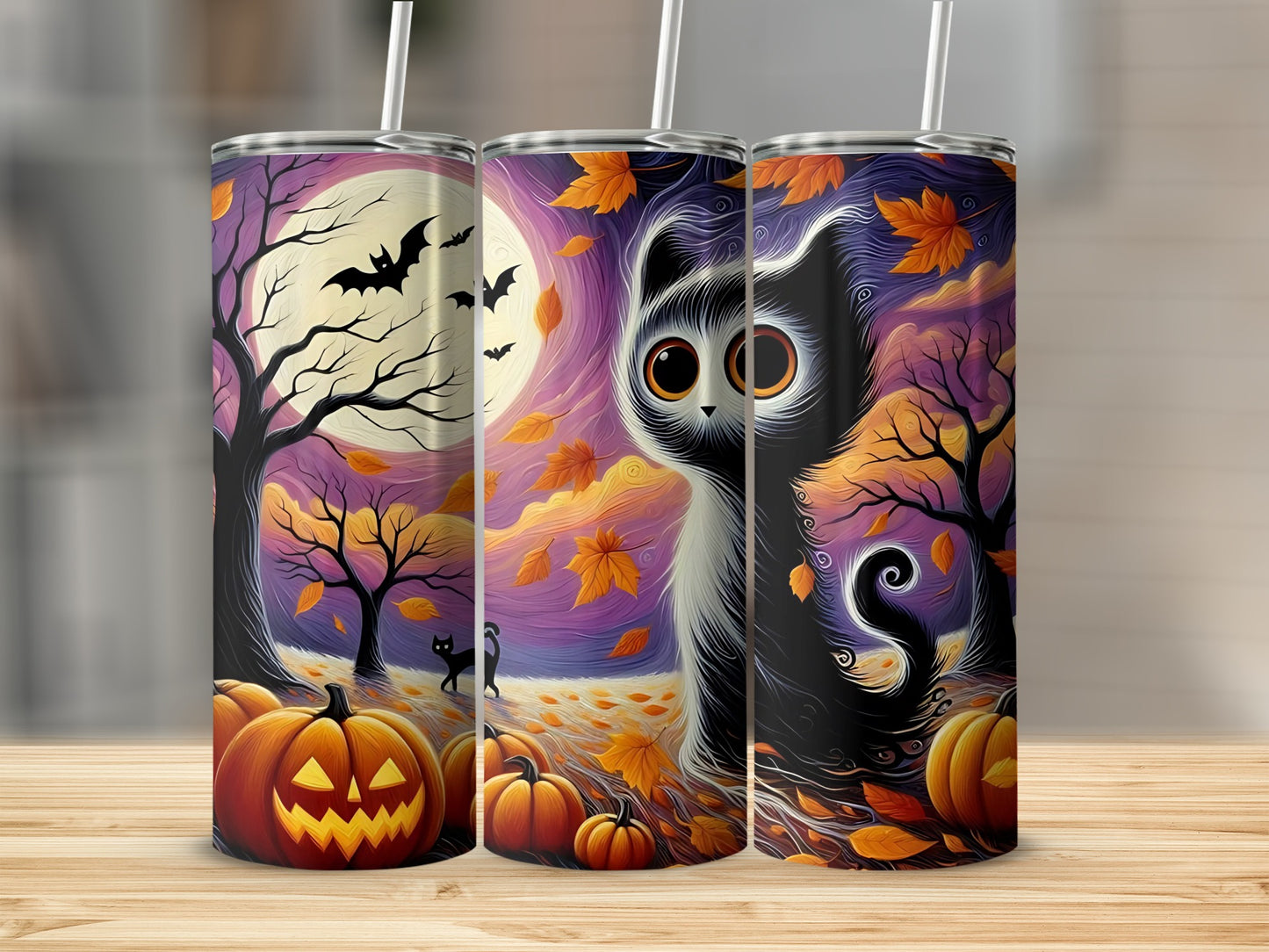Halloween Cat Pumpkin Night Scene Halloween Tumbler