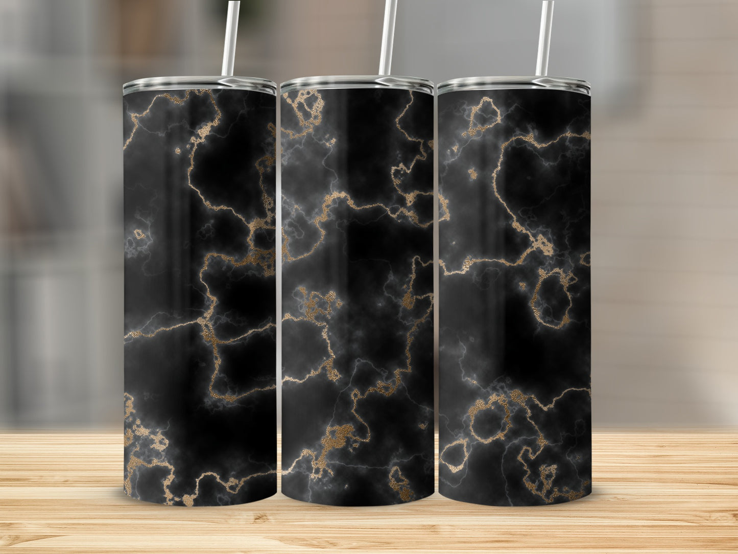 Elegant Black Marble Texture with Golden Veins Tumblers