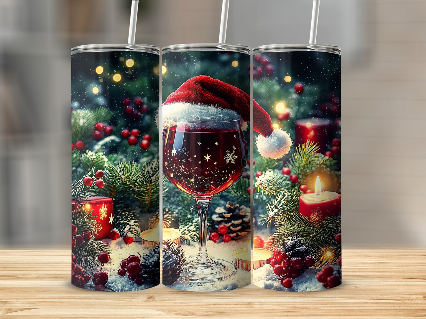 Festive Christmas Wine Santa Hat Tumblers for Holiday Cheers