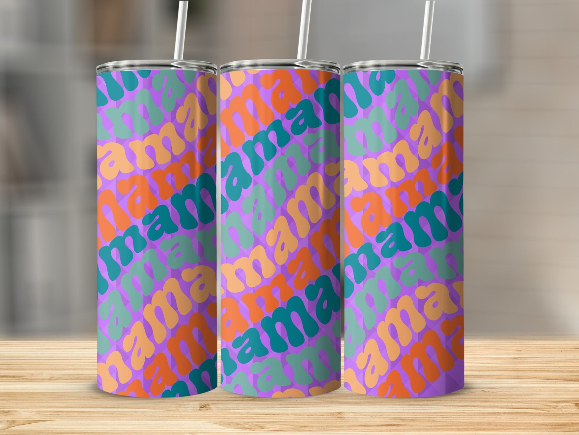 Retro Multicolored Mama Tumbler With Straw