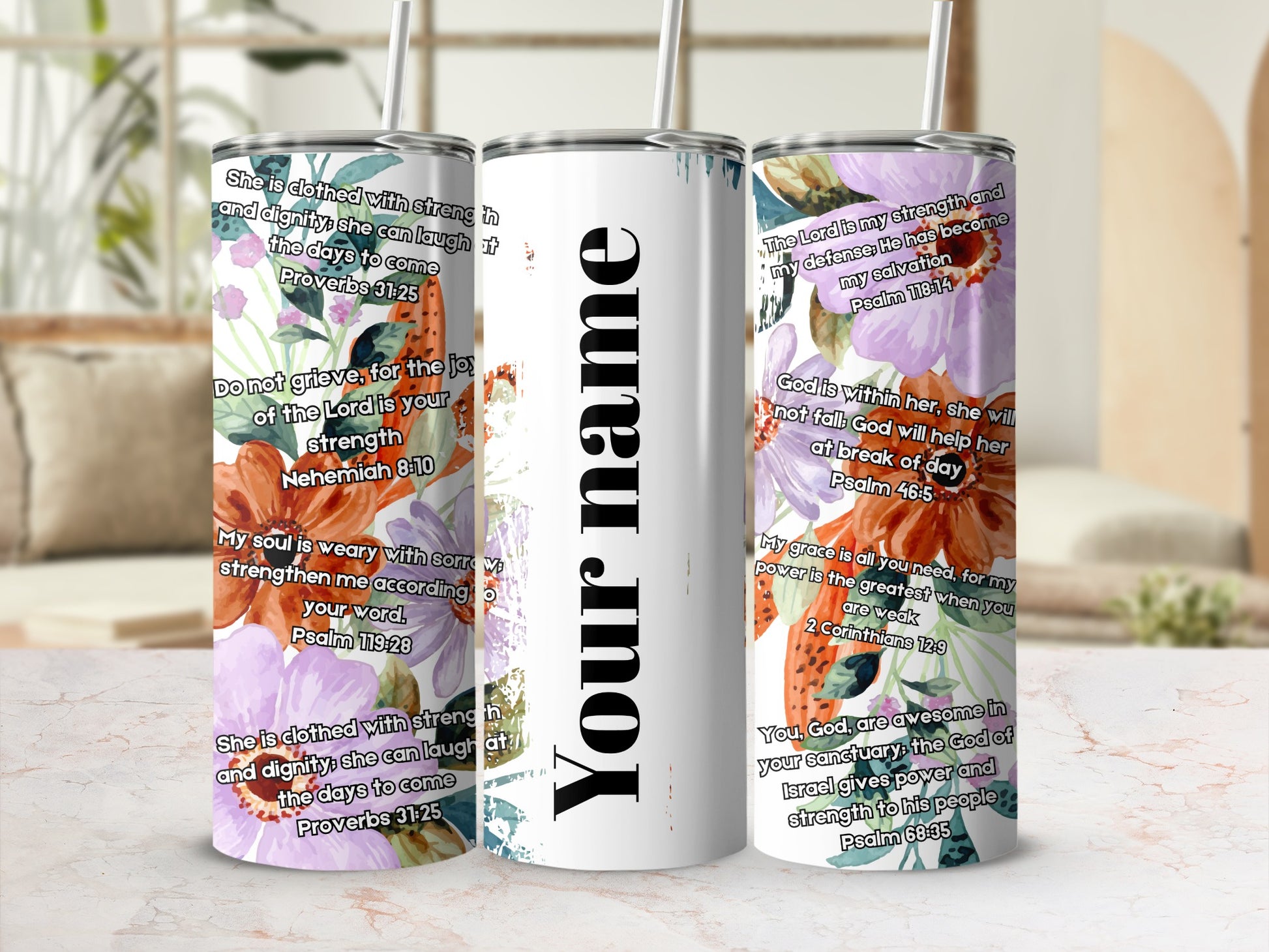 Inspirational Bible Verse Floral Stainless Steel Tumbler