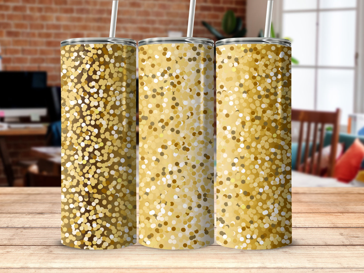 Glittery Gold Confetti Patterned Beverage Tumbler
