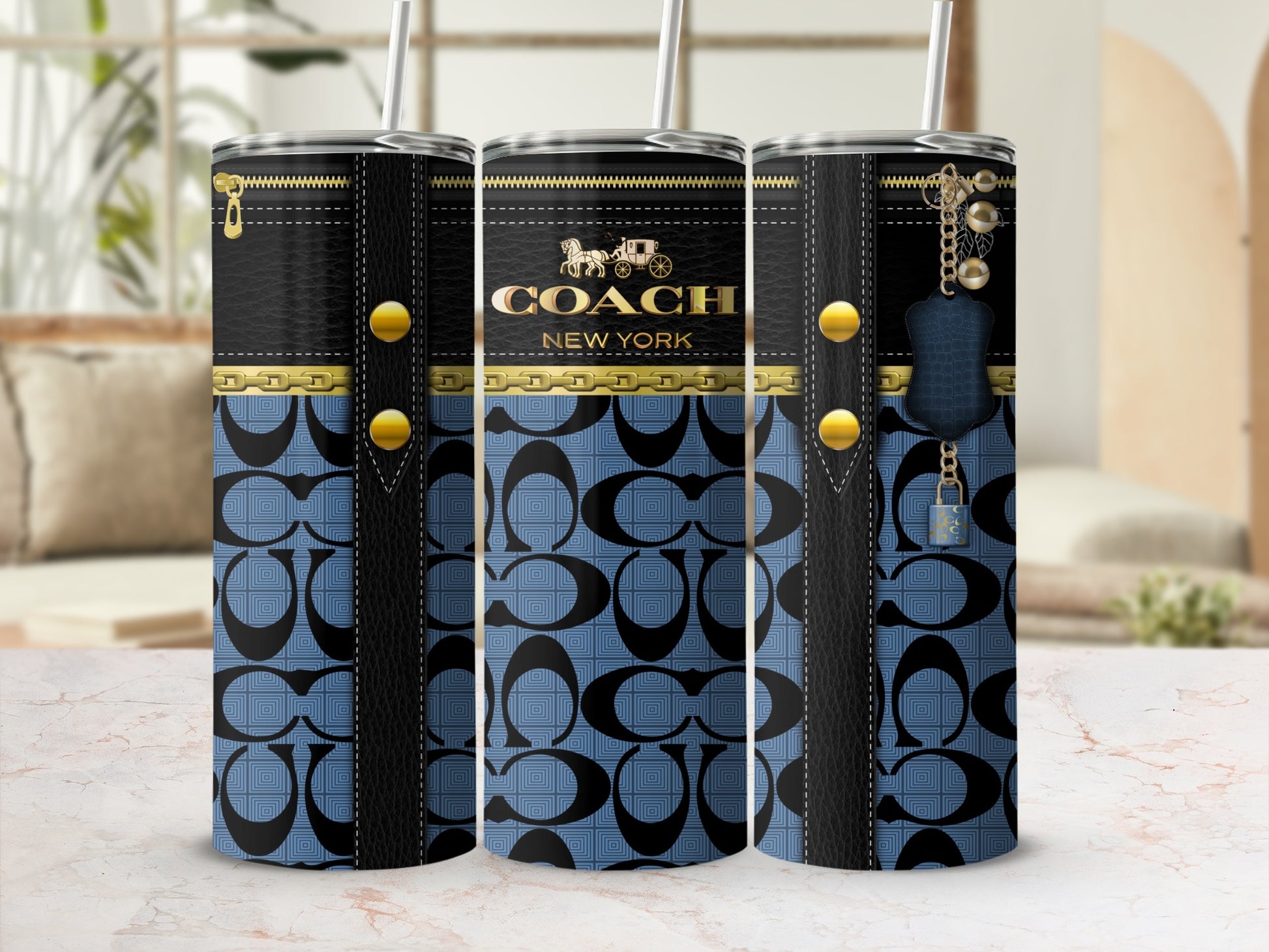 Stylish Designer Black and Blue Logo Travel Mug