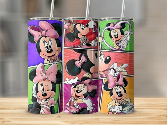 Colorful Minnie Mouse Comic Style Tumbler with Straw