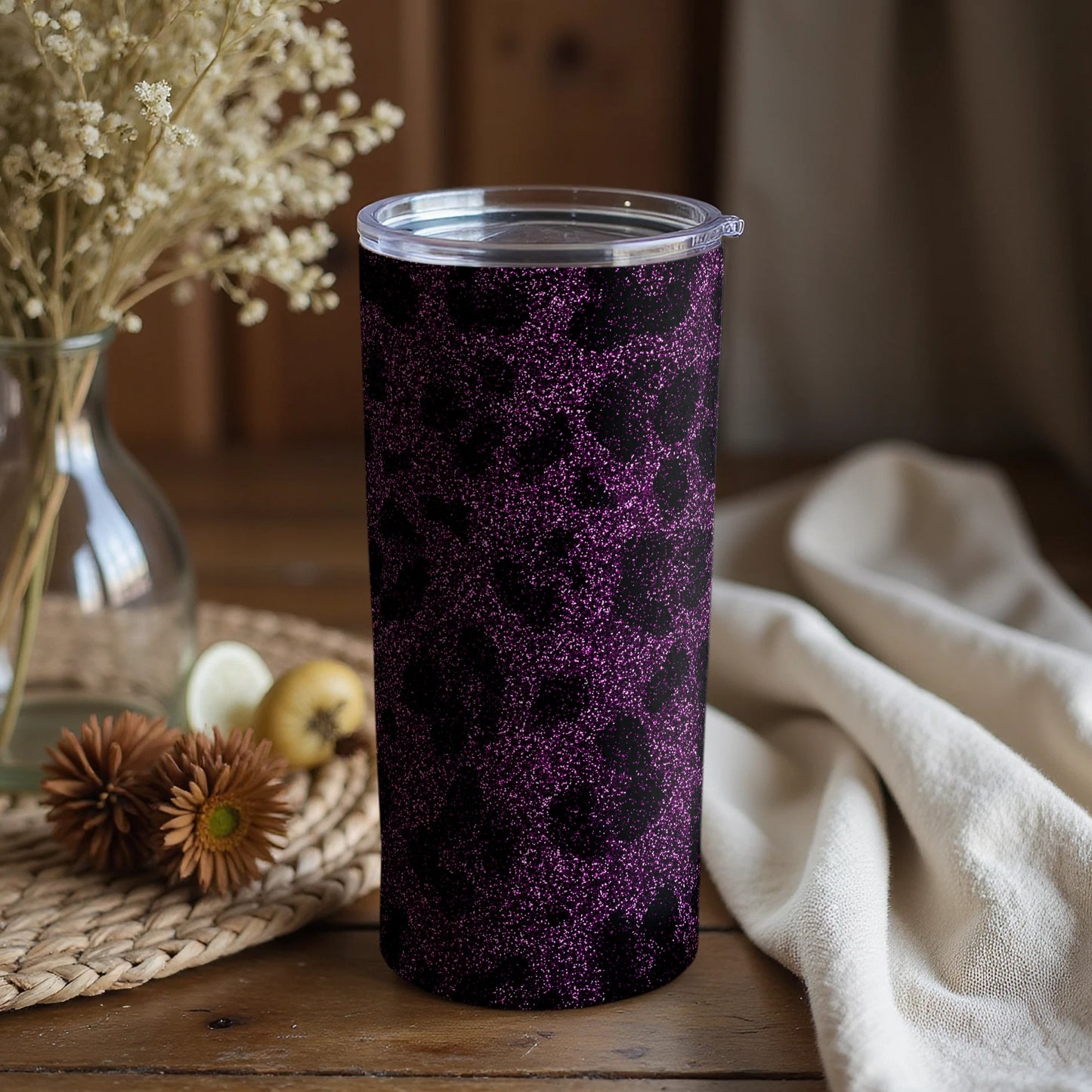 Purple Glitter Leopard Print Tumbler Cup for Stylish Drinkware