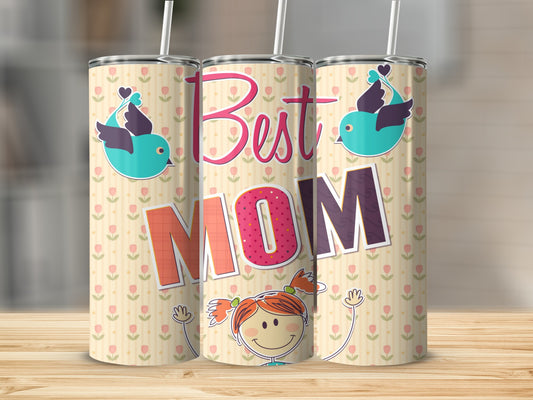 Best Mom Cute Bird and Floral Design Tumbler Product