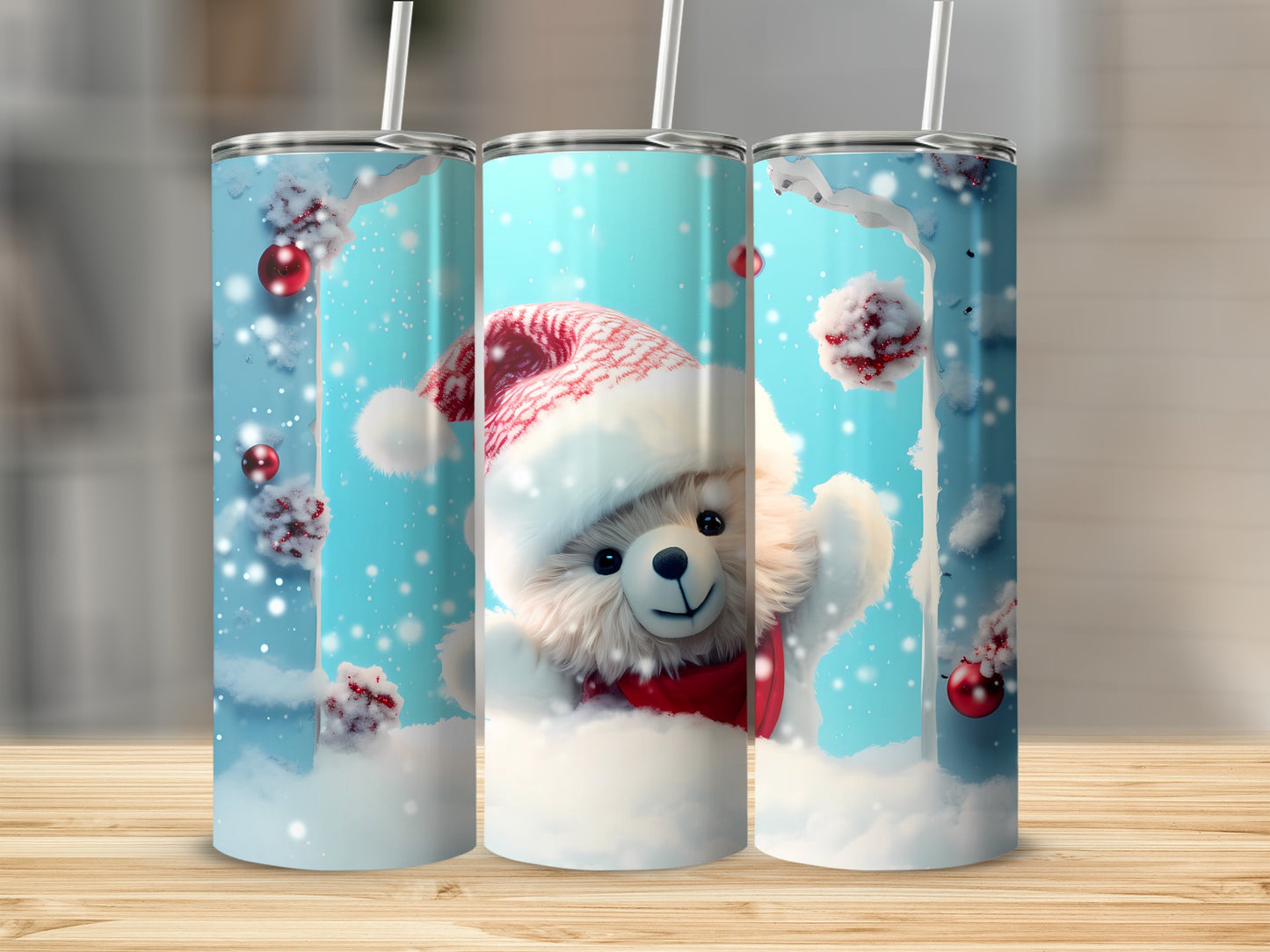 Cute Christmas Teddy Bear Winter Scene Tumbler product type
