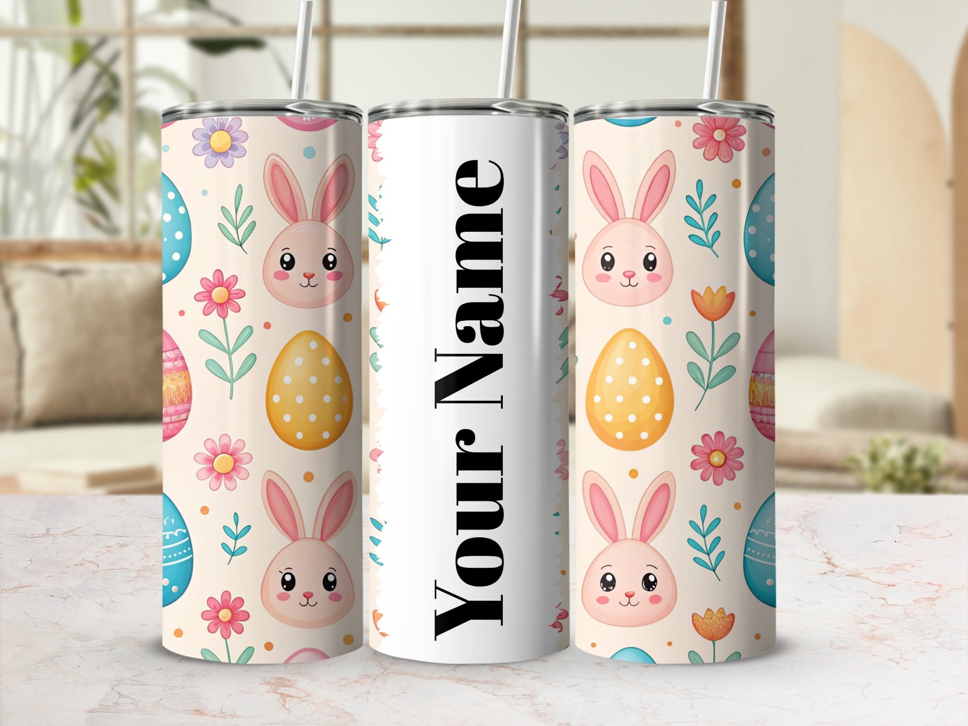 Personalized Easter Bunny and Egg Tumbler with Straw