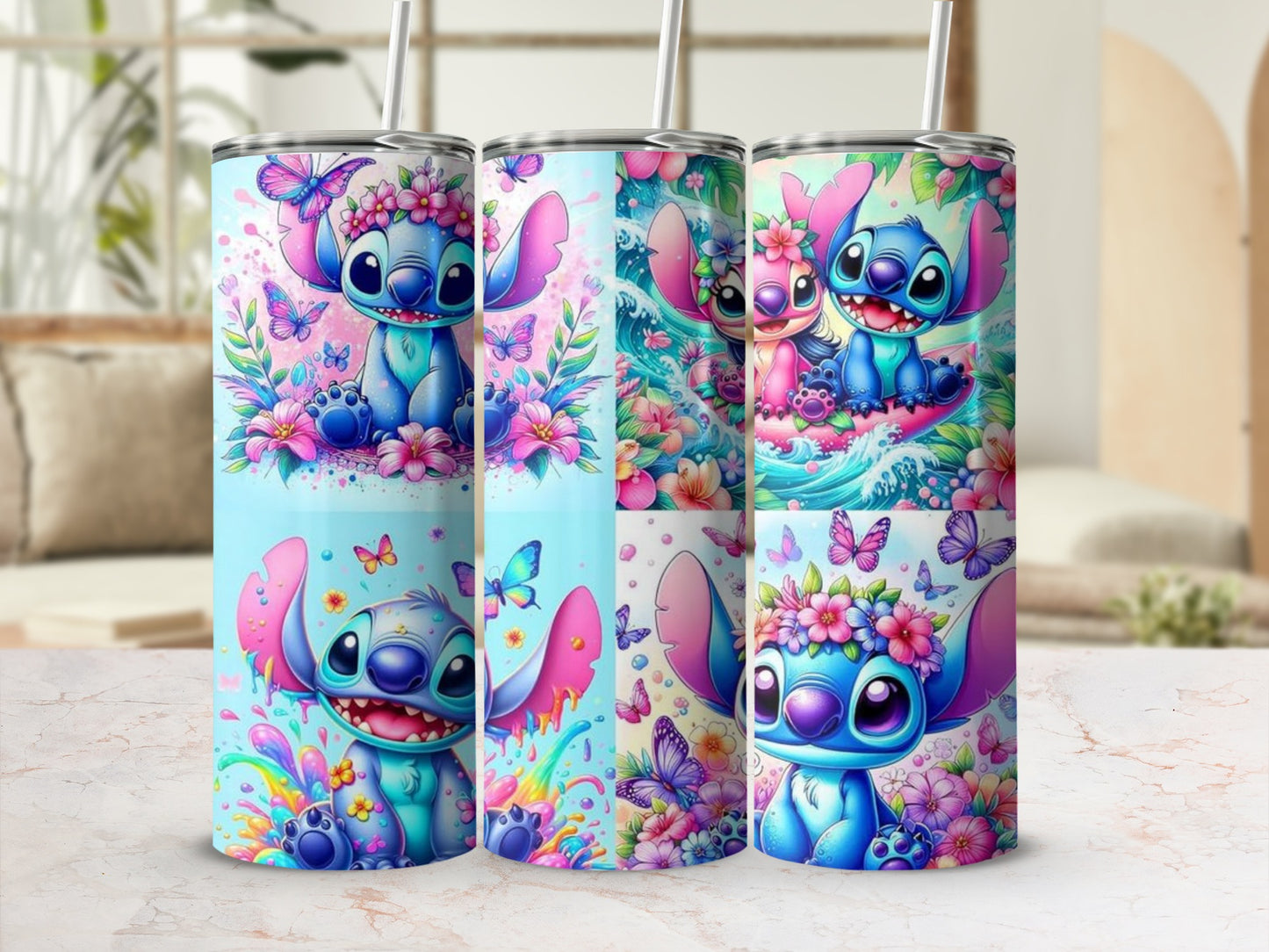Cute Cartoon Character Floral Design Tumbler Cup