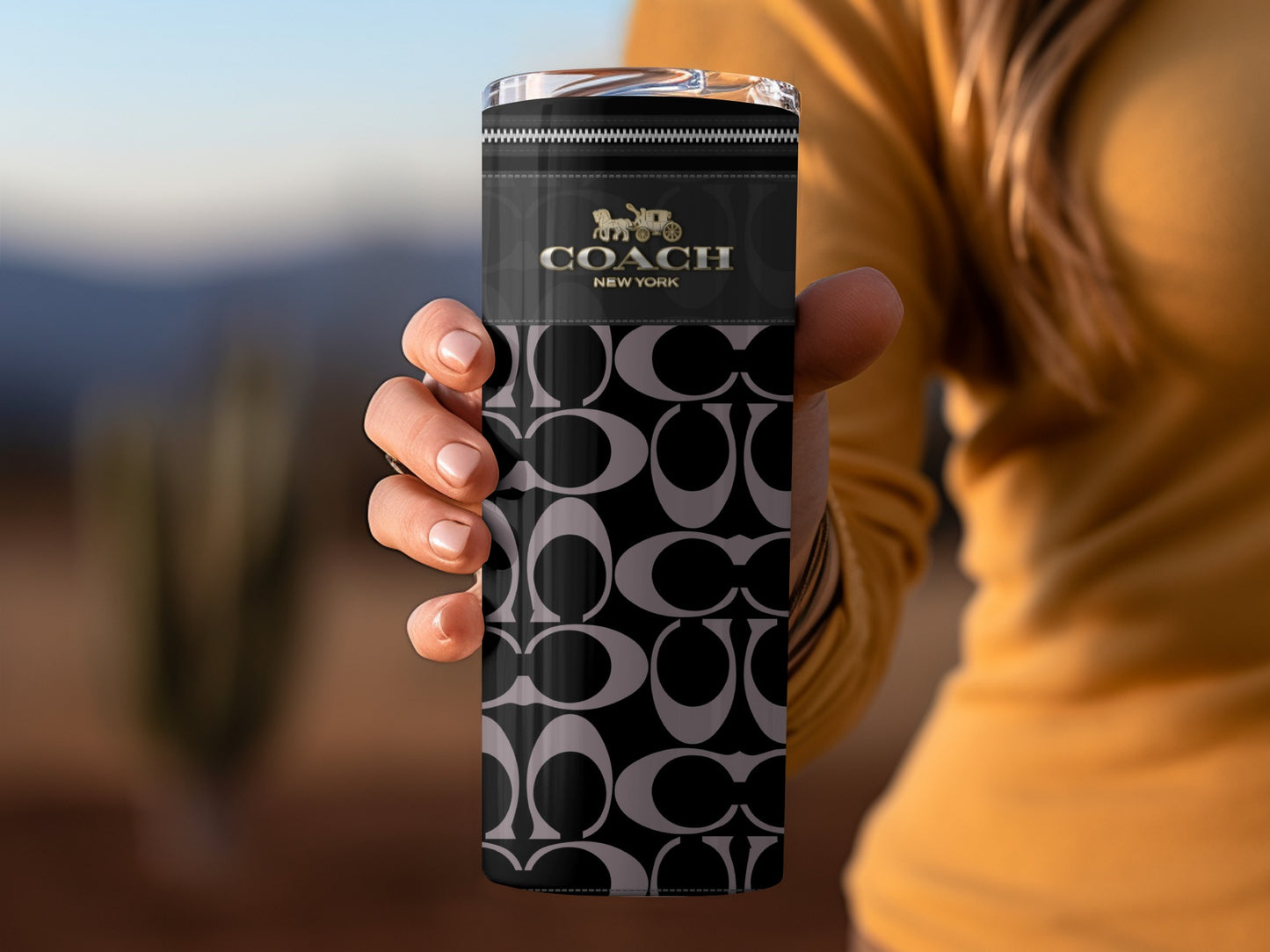 Elegant Black Coach New York Travel Mug Tumbler Cup