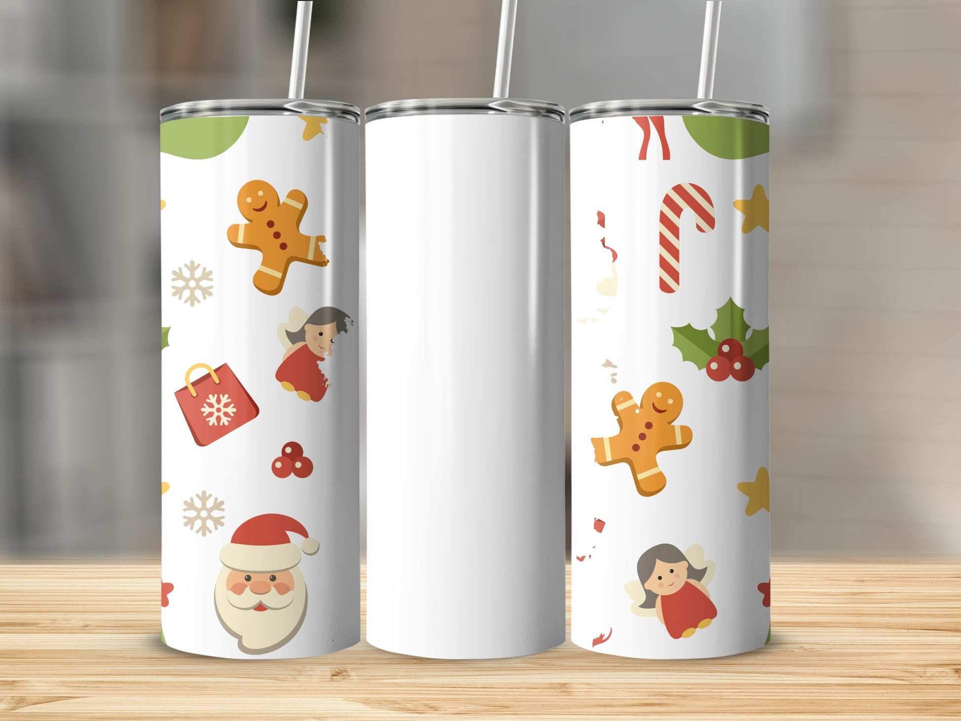Festive Holiday Themed Tumbler with Straw for Christmas