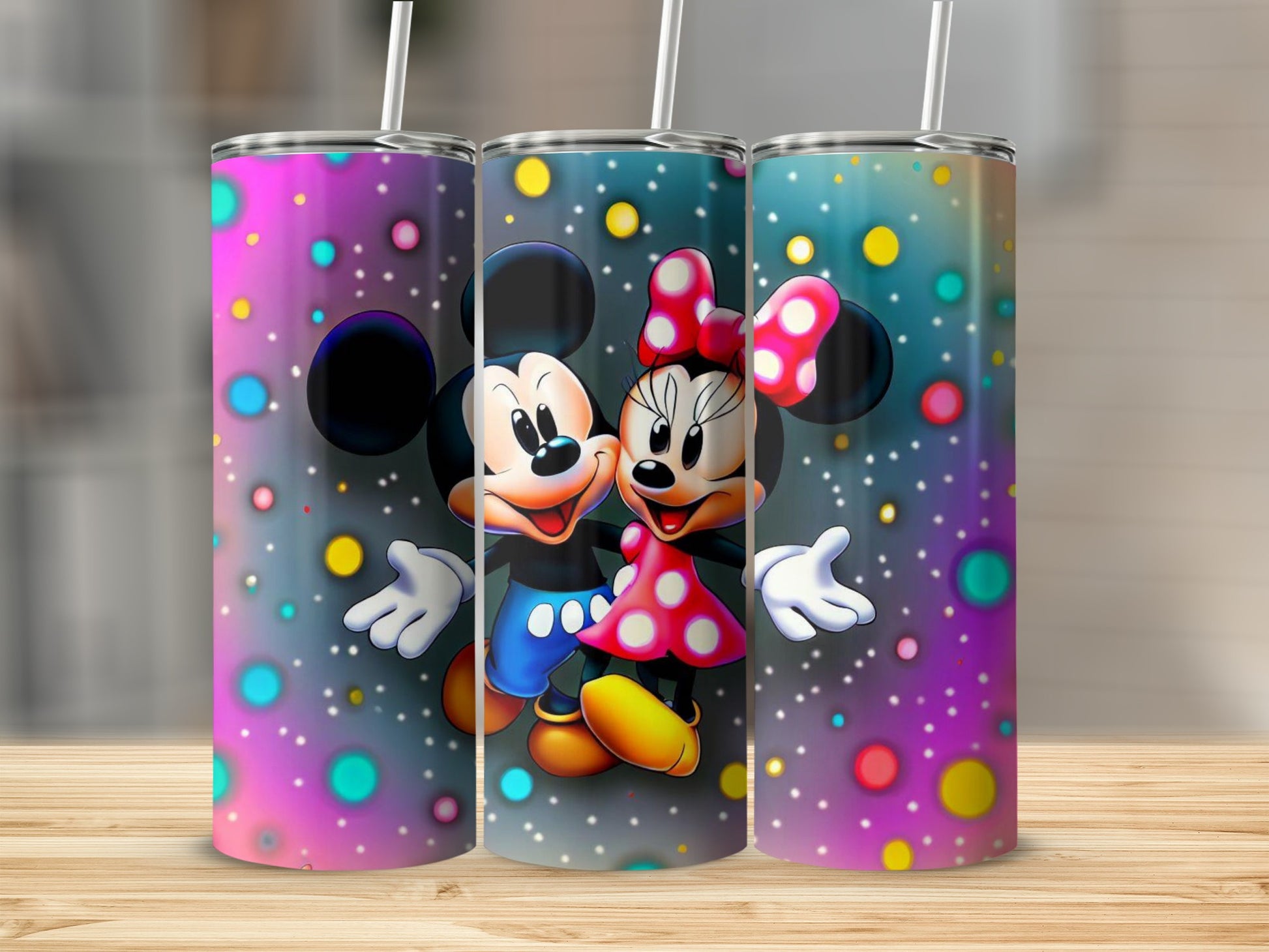 Colorful Polka Dot Disney Character Themed Tumbler