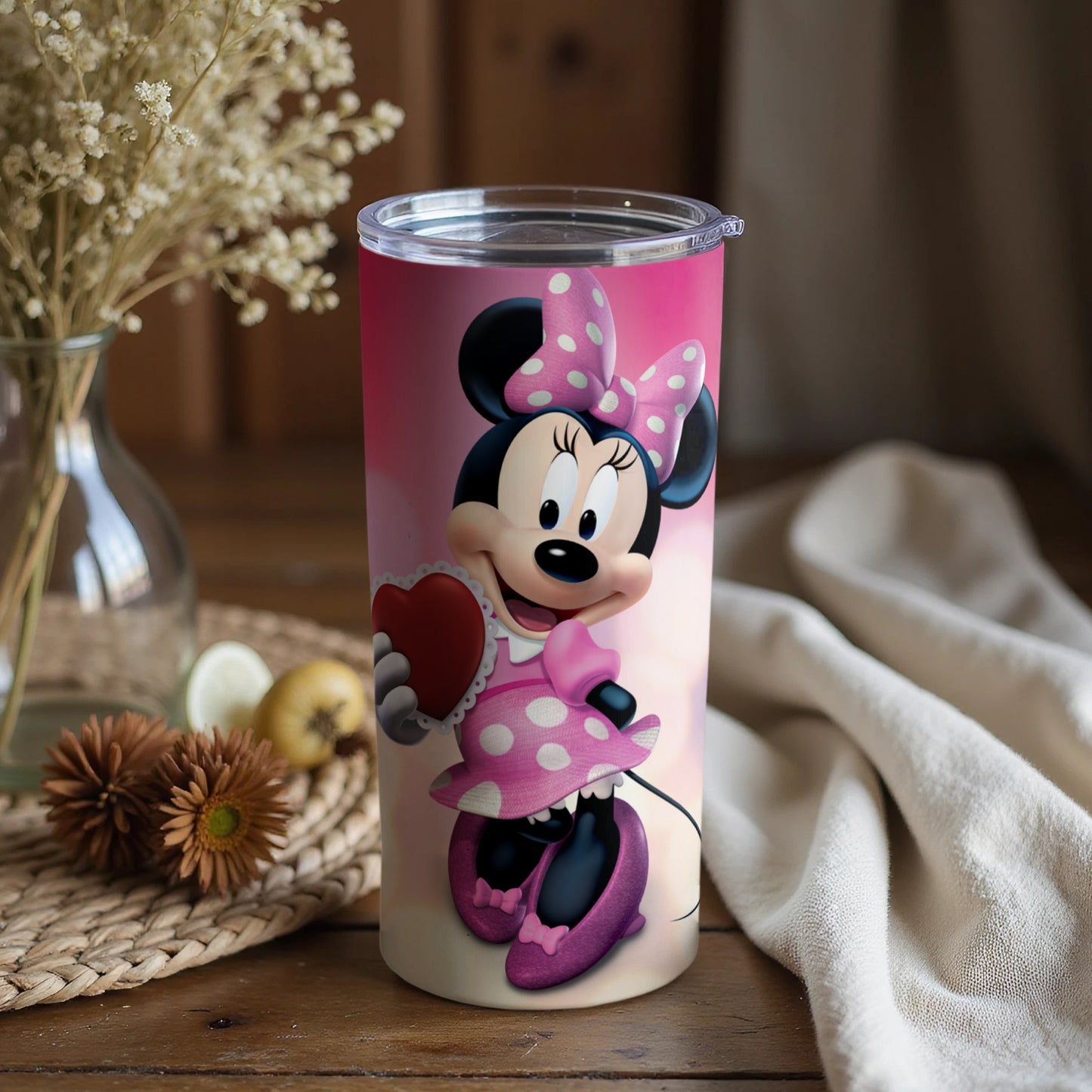 Minnie Mouse Pink Tumbler with Heart Design