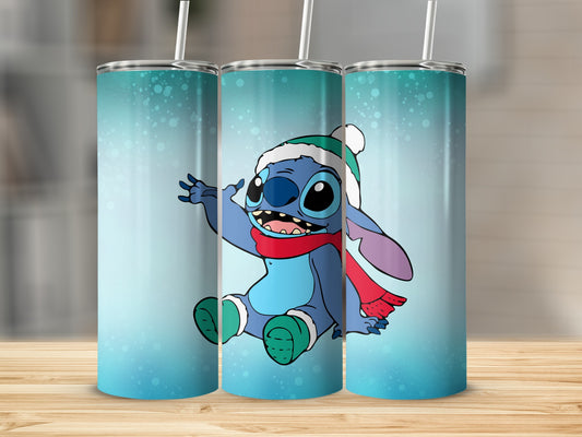 Festive Stitch in Santa Hat Skinny Tumbler Design
