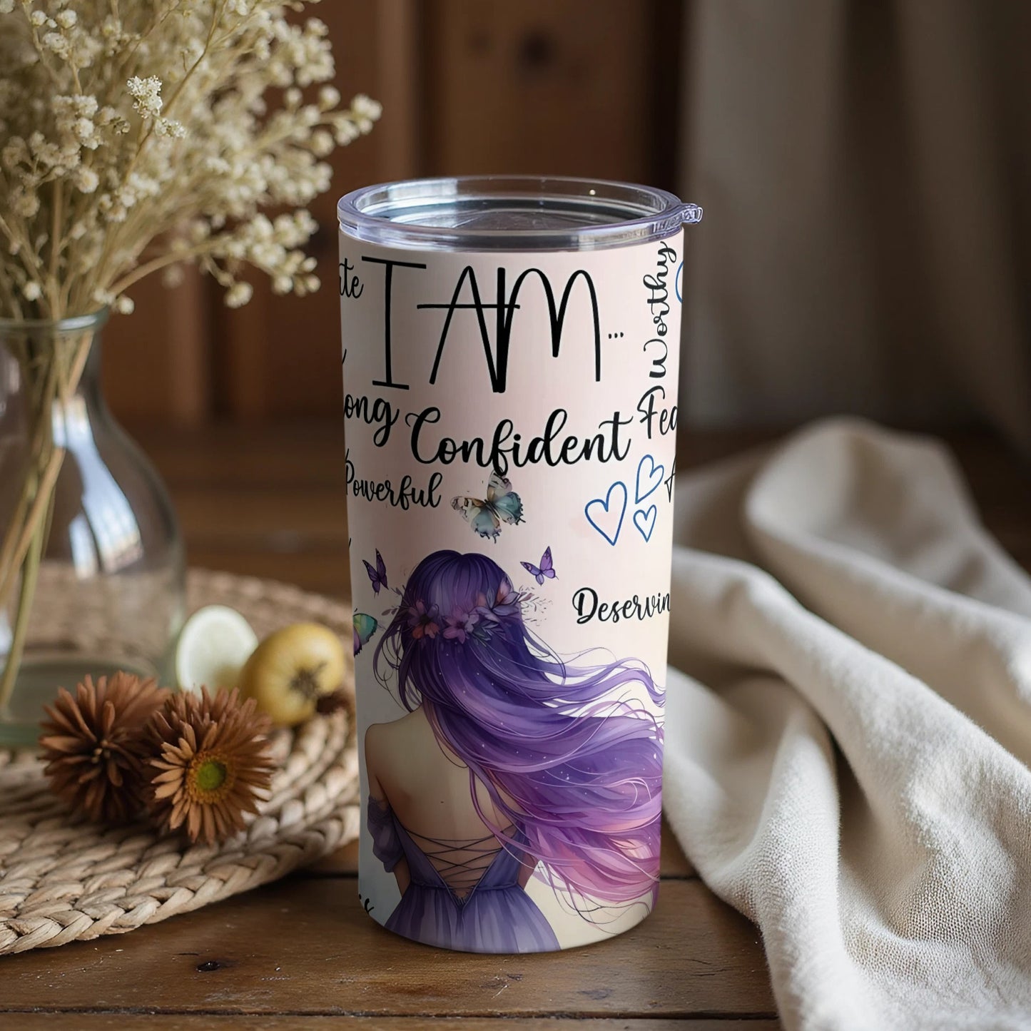 Elegant Tumbler with Inspiring Words and Art Design