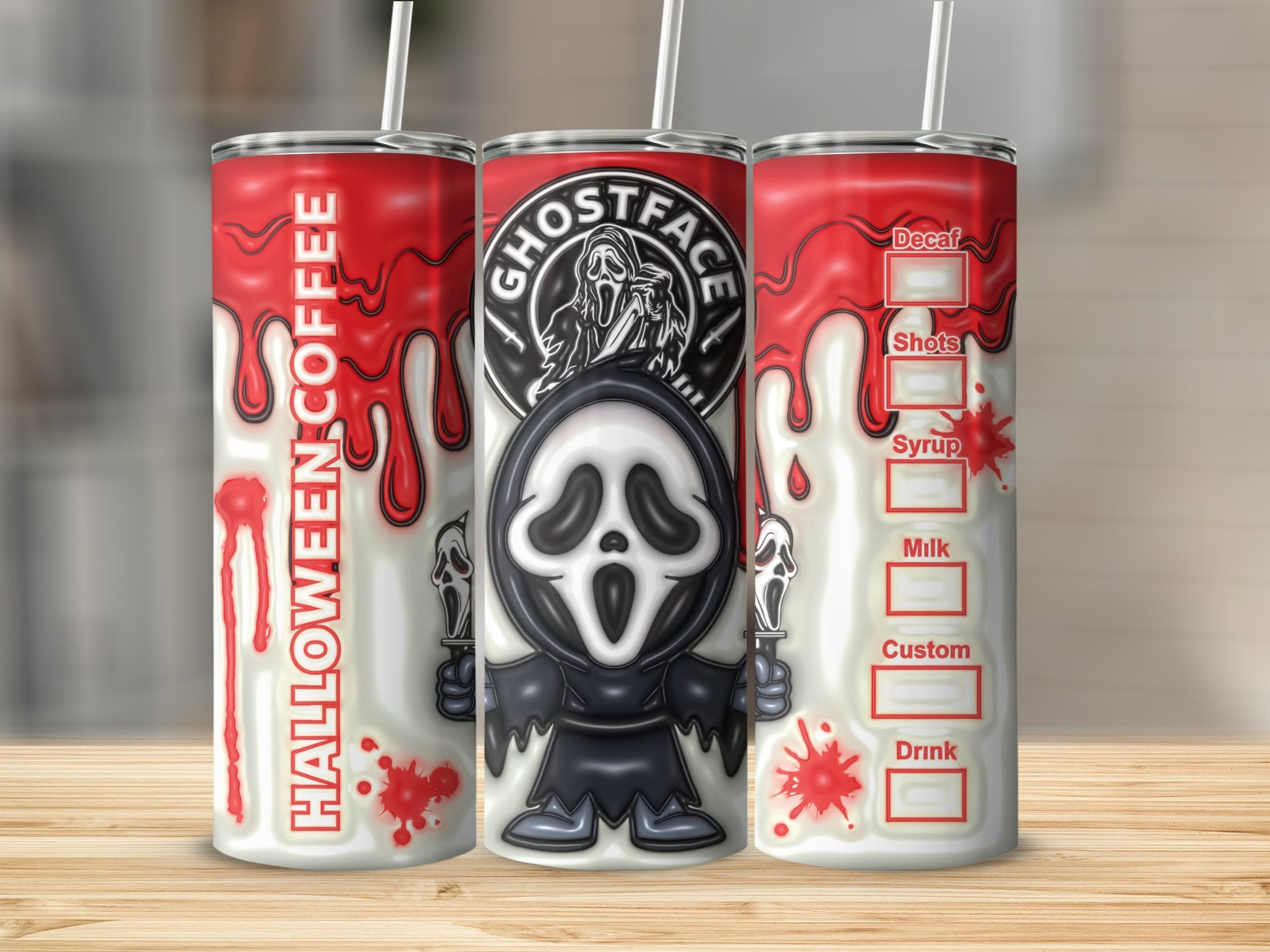 Halloween Coffee Ghostface Design Insulated Tumbler