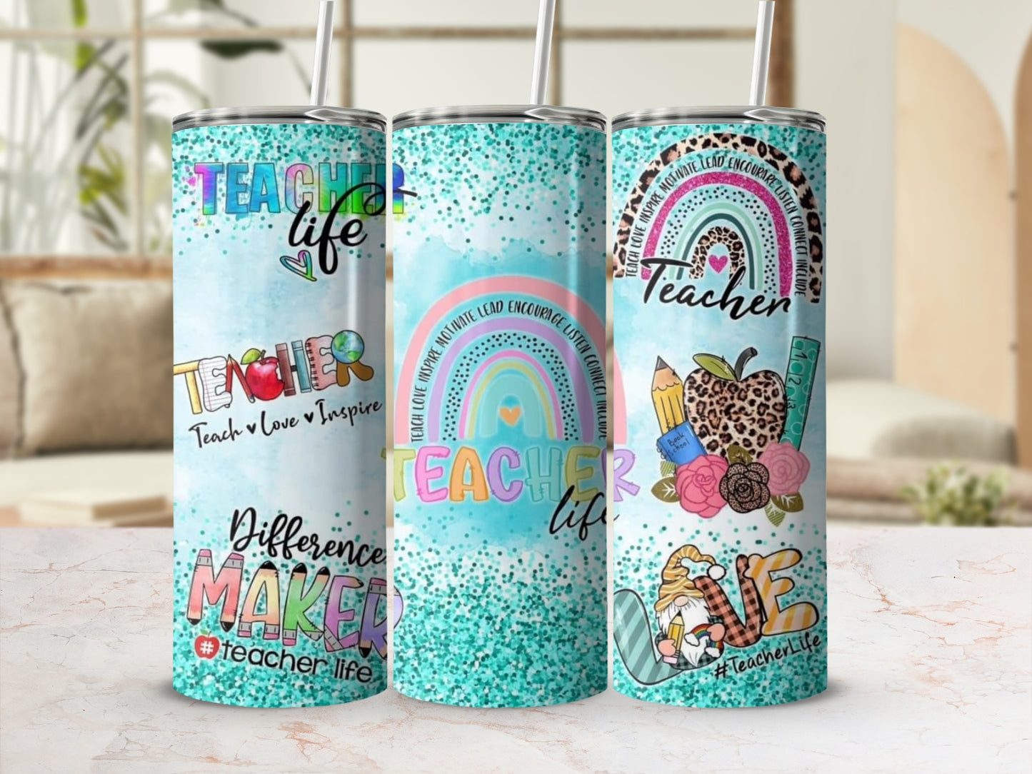 Teacher Life Rainbow Themed Design Graphics Tumblers