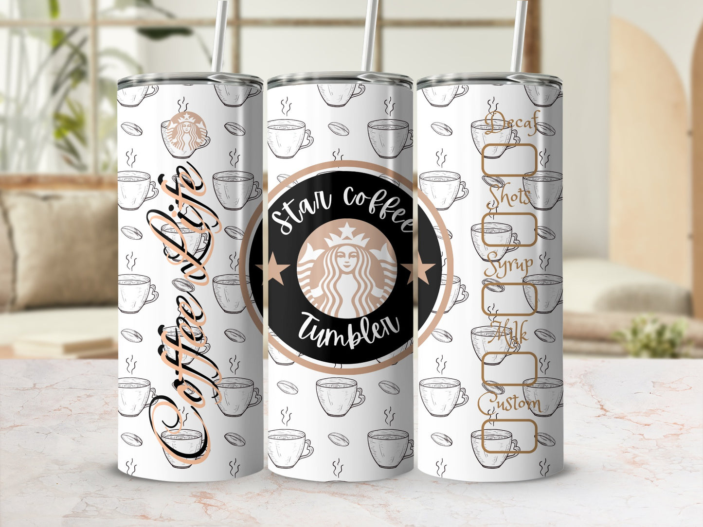 Decorative Coffee Lover's Insulated Tumbler Cup