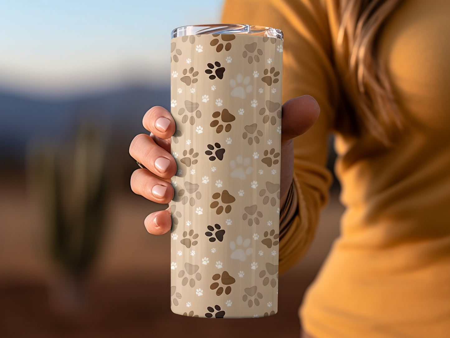 Stylish Beige Paw Print Tumbler for Coffee and Tea Lovers