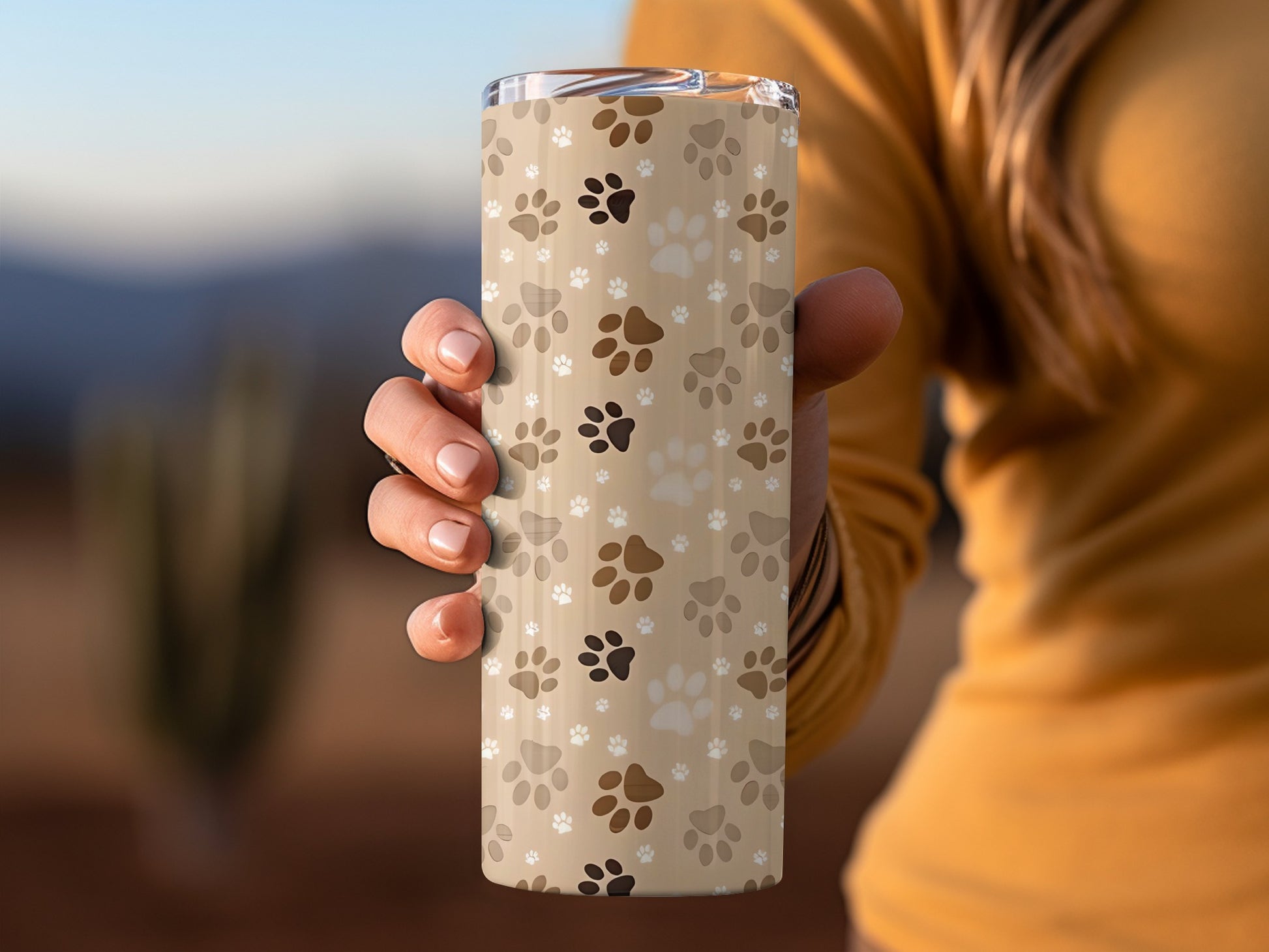 Stylish Beige Paw Print Tumbler for Coffee and Tea Lovers